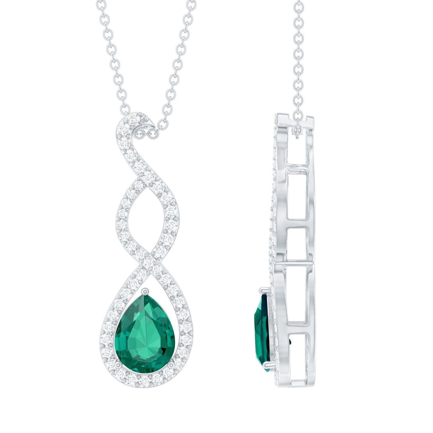Womens Lab Grown Emerald Infinity Necklace with Silver Chain