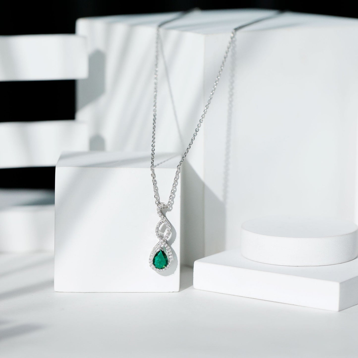 Womens Lab Grown Emerald Infinity Necklace with Silver Chain