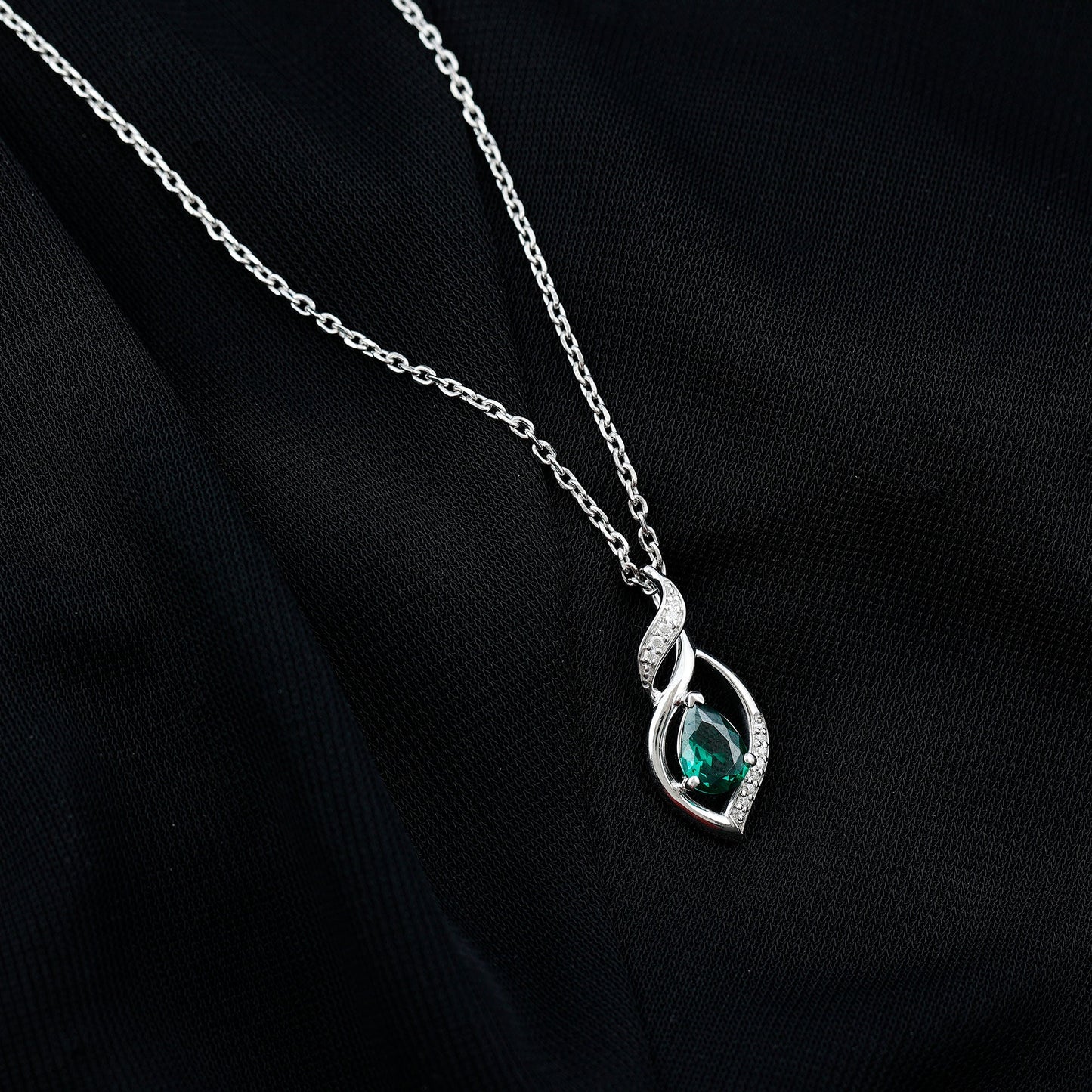 Nature Inspired 0.7 Carat Lab Grown Emerald Necklace with Silver Chain