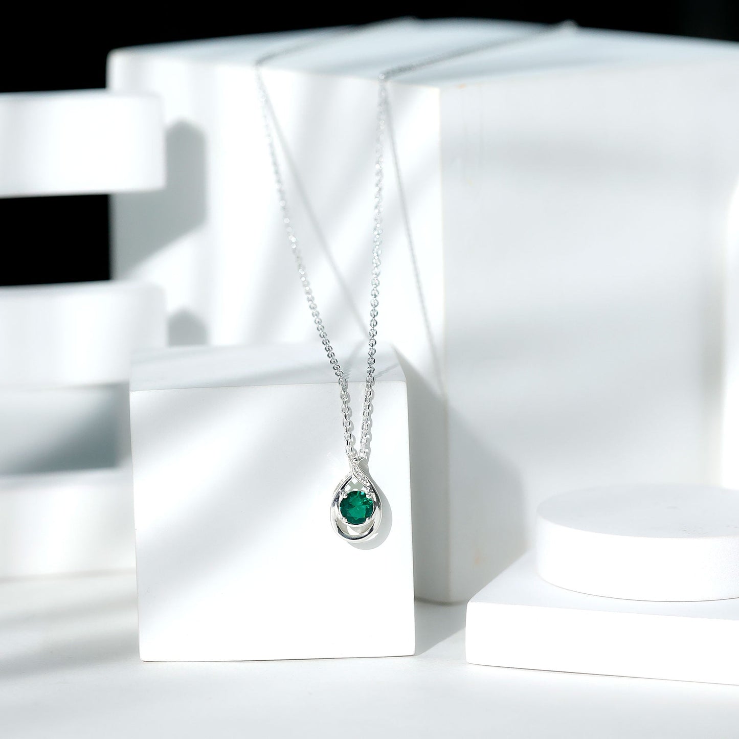 Lab Created 0.8 Carat Emerald Teardrop Necklace with Silver Chain