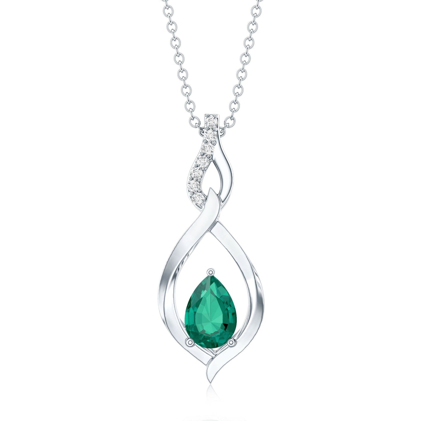 Lab Grown 0.7 Carat Emerald Infinity Drop Necklace with Silver Chain
