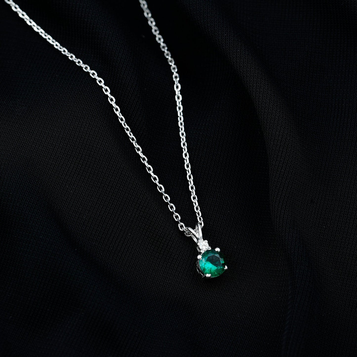 AAAA Quality Lab Grown Emerald Solitaire Necklace With Silver Chain
