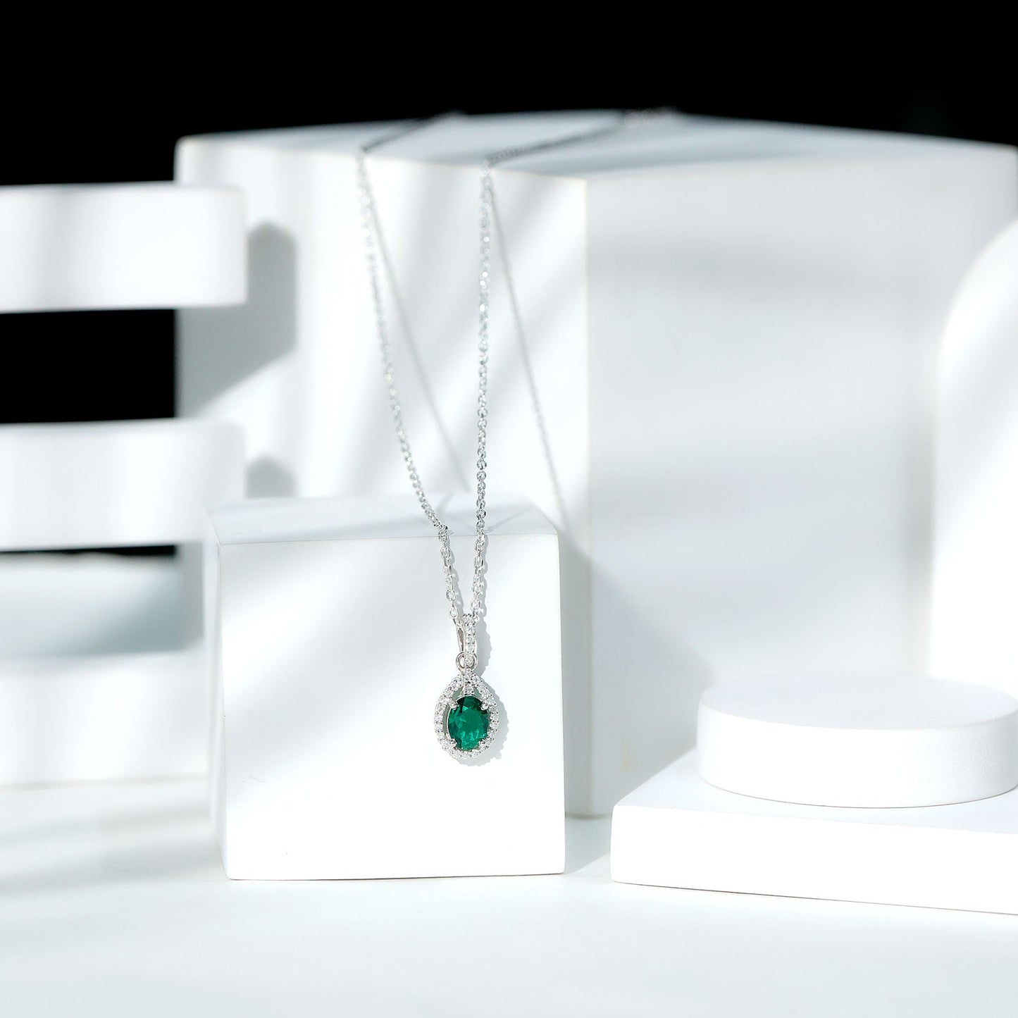 AAAA Quality 1.26 Carat Lab Grown Emerald Drop Necklace with Moissanite