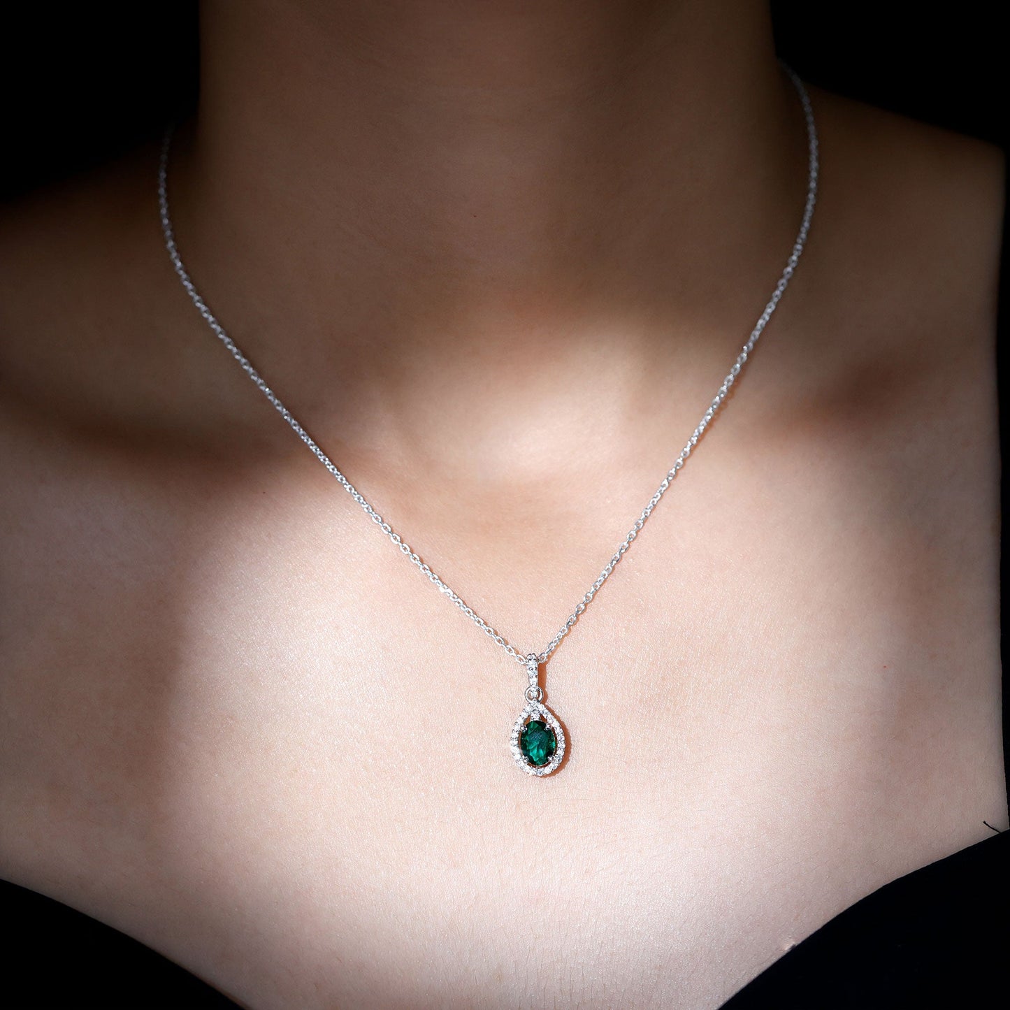 AAAA Quality 1.26 Carat Lab Grown Emerald Drop Necklace with Moissanite