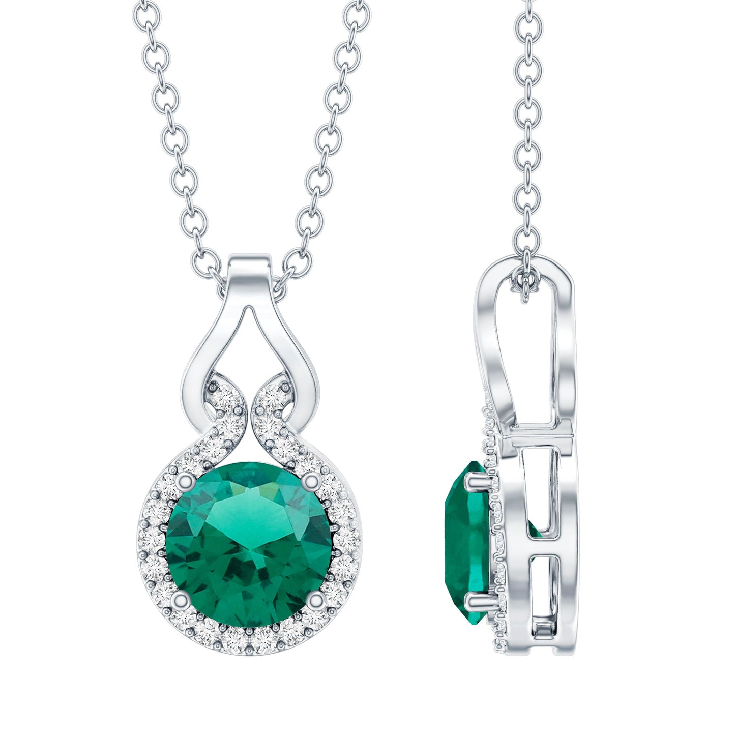 Certified 0.8 Carat Lab Grown Emerald Pendant Necklace with Moissanite Halo