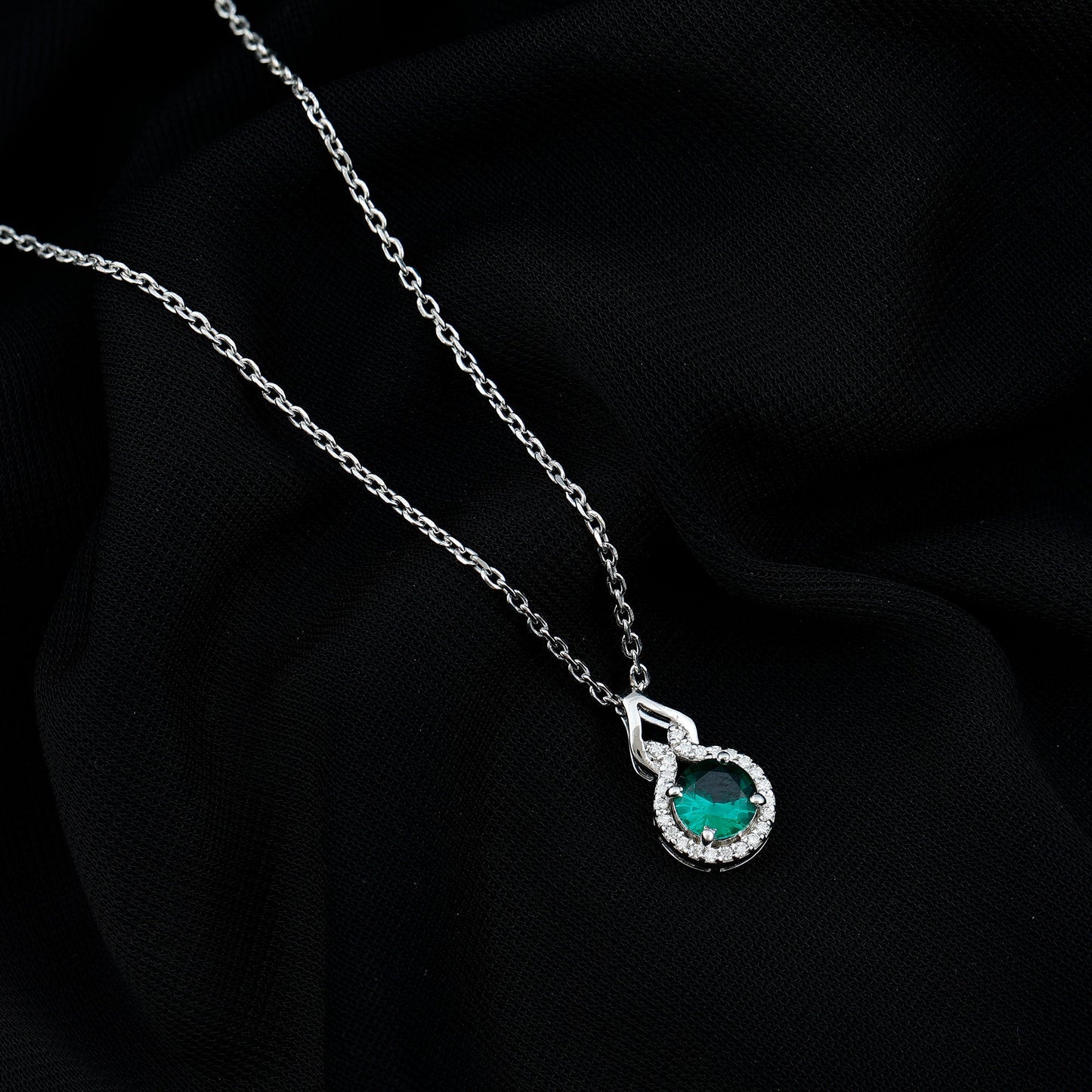 Certified 0.8 Carat Lab Grown Emerald Pendant Necklace with Moissanite Halo