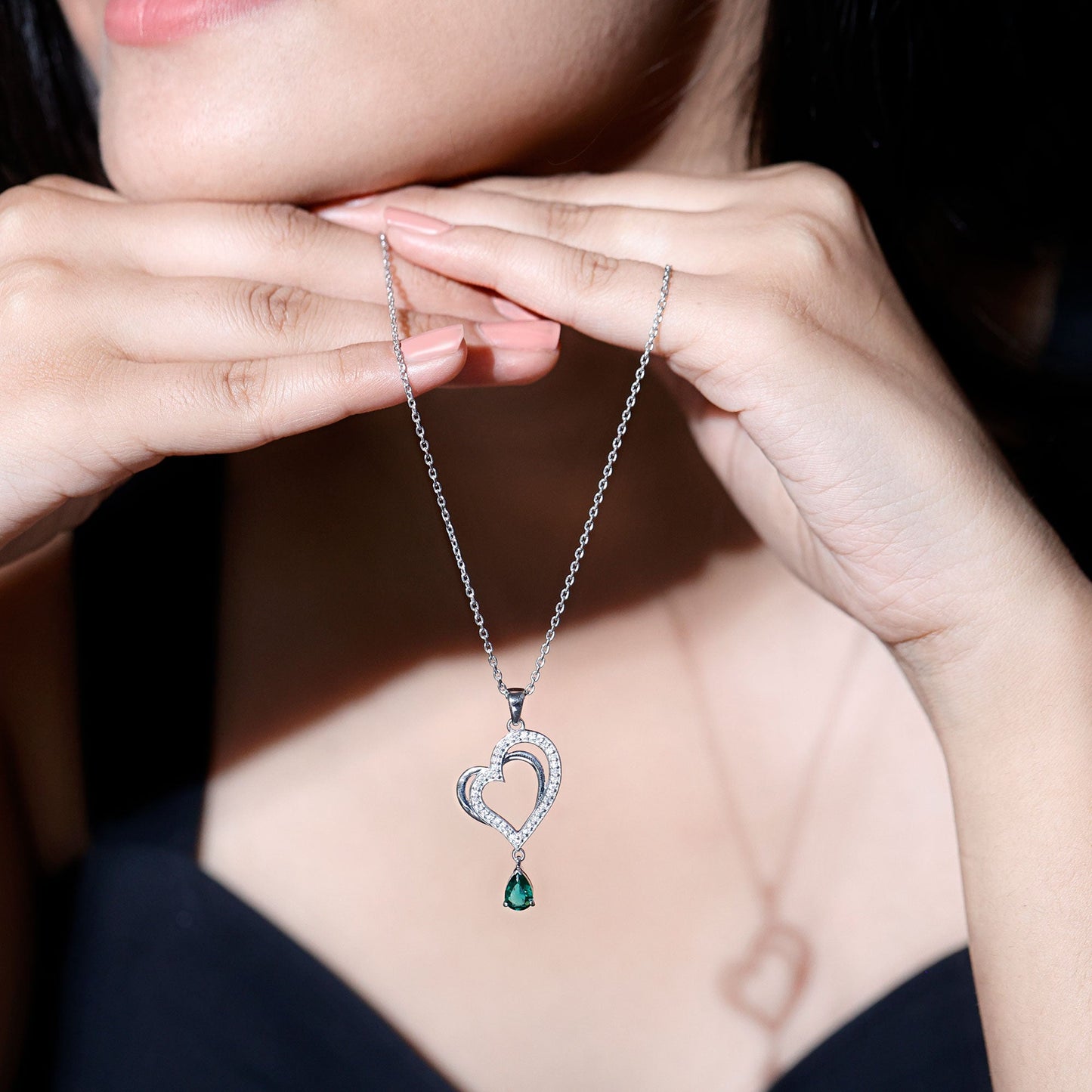 Sterling Silver 0.7 Carat Lab Grown Emerald Heart Locket with Chain