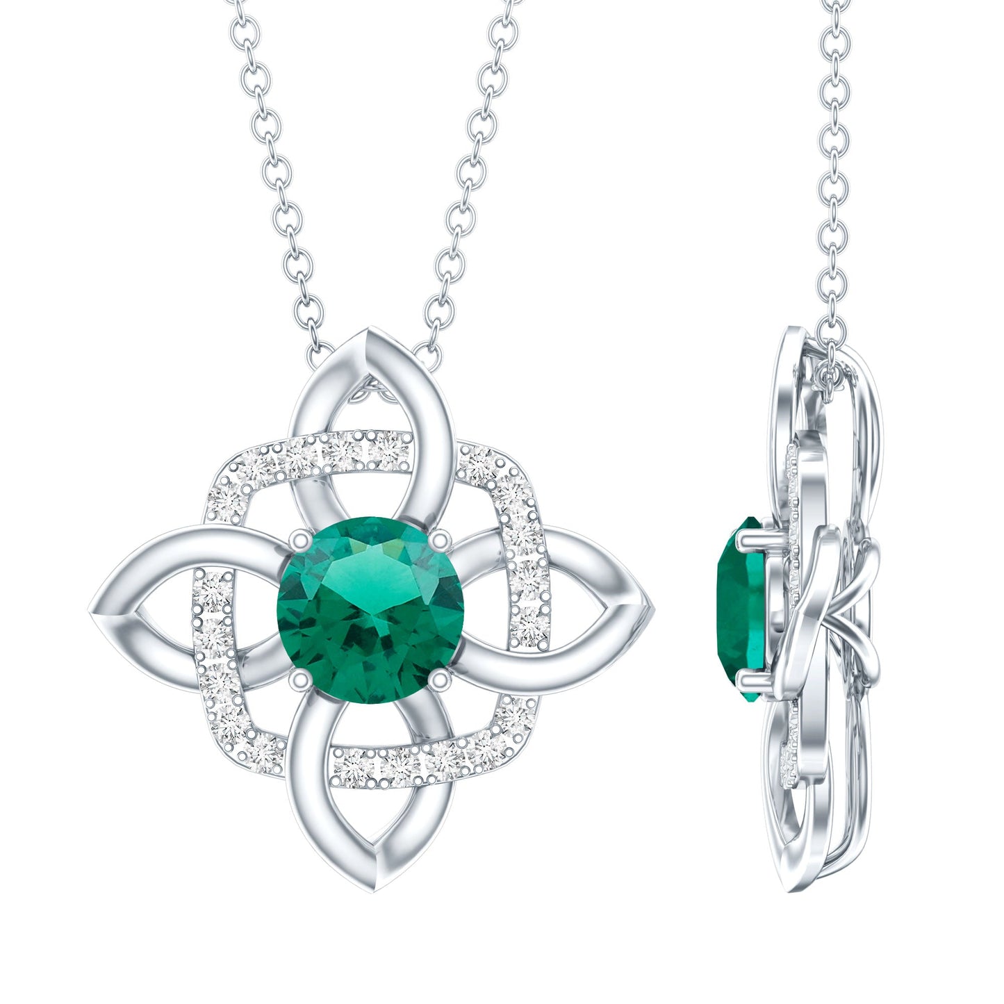 Lab Grown 0.8 Carat Emerald Floral Necklace in Silver