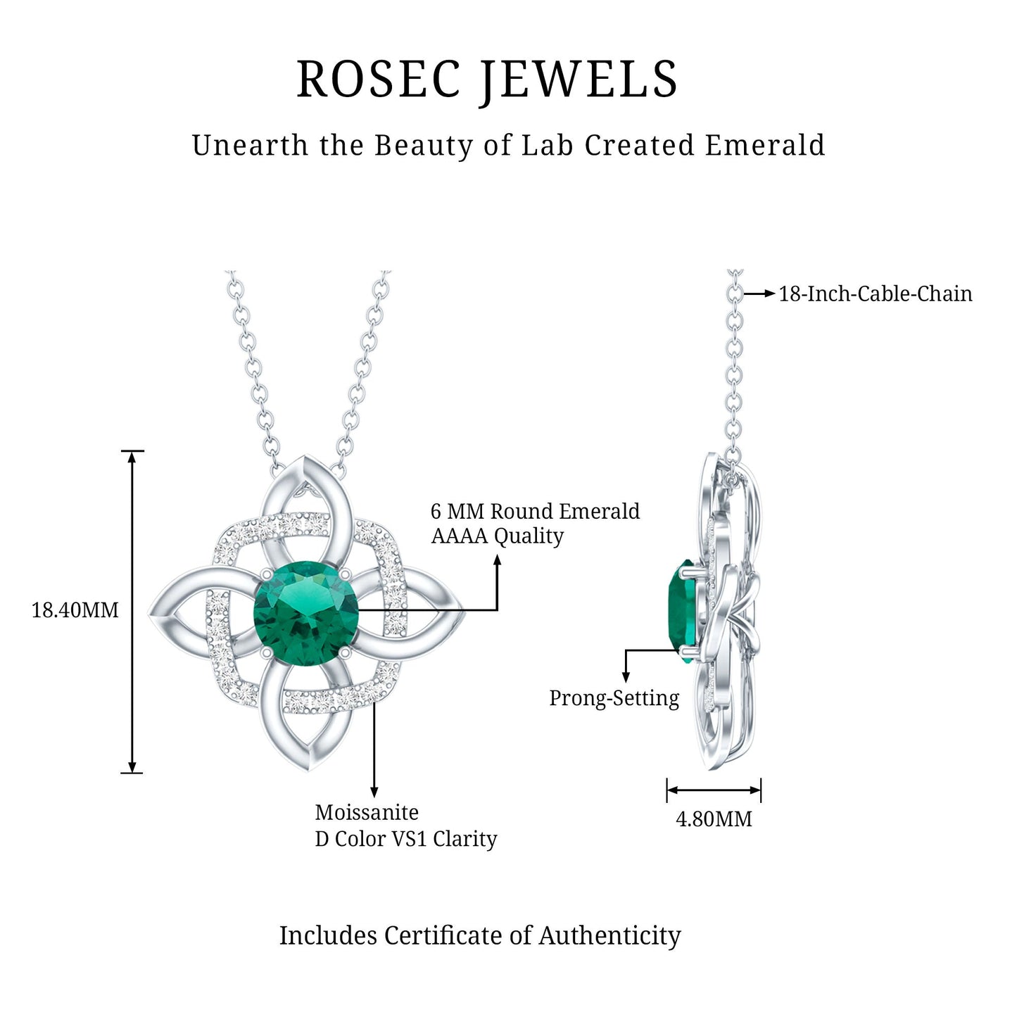 Lab Grown 0.8 Carat Emerald Floral Necklace in Silver