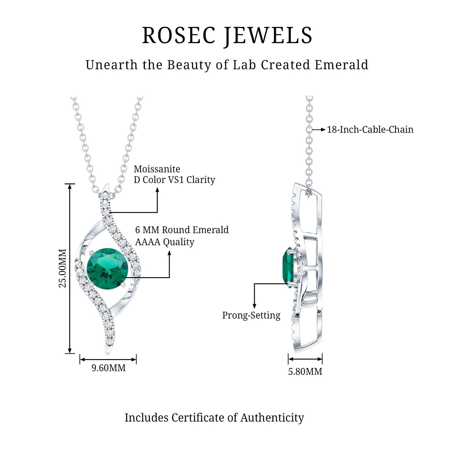 Certified 0.8 Carat Lab Grown Emerald Leaf Necklace with Silver Chain