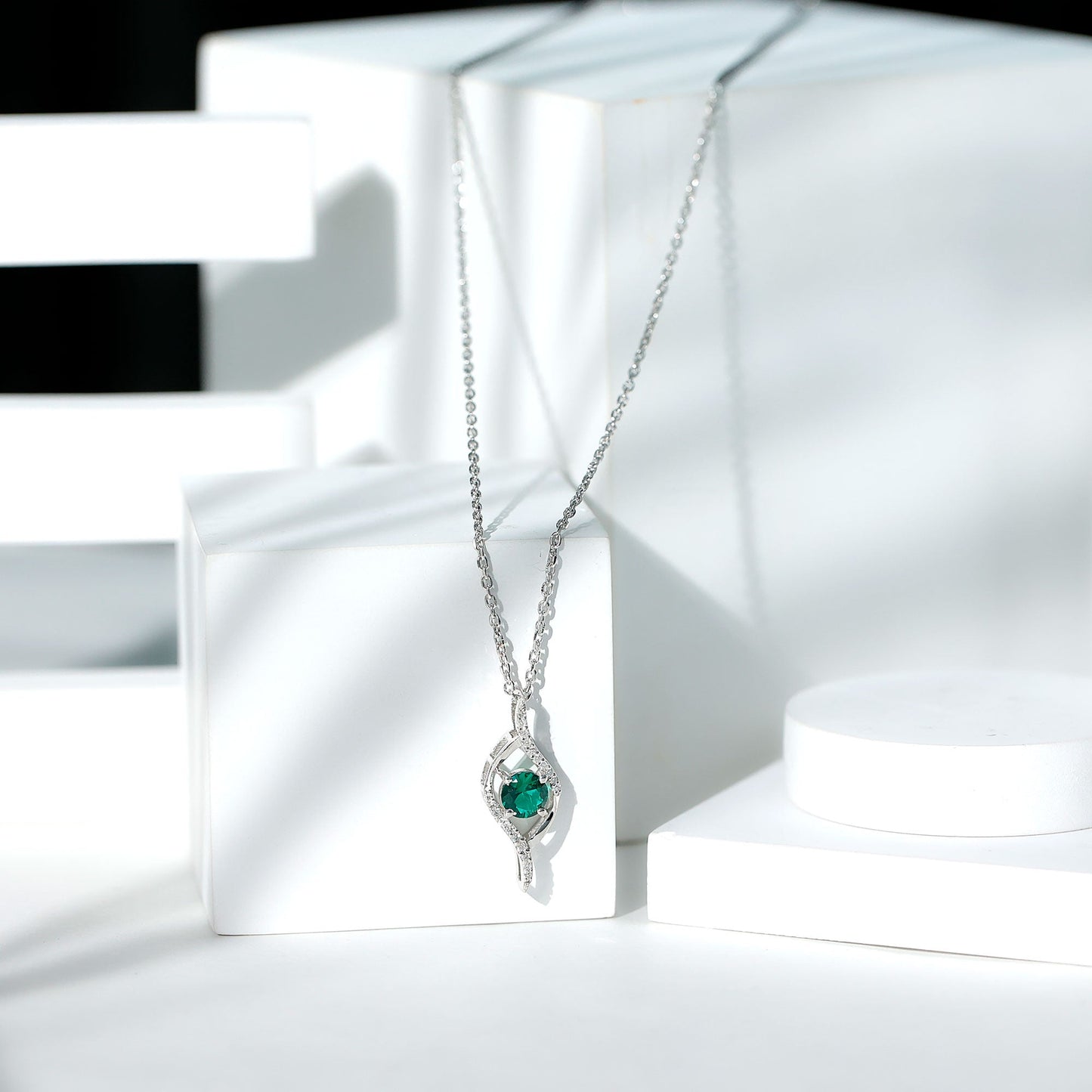 Certified 0.8 Carat Lab Grown Emerald Leaf Necklace with Silver Chain