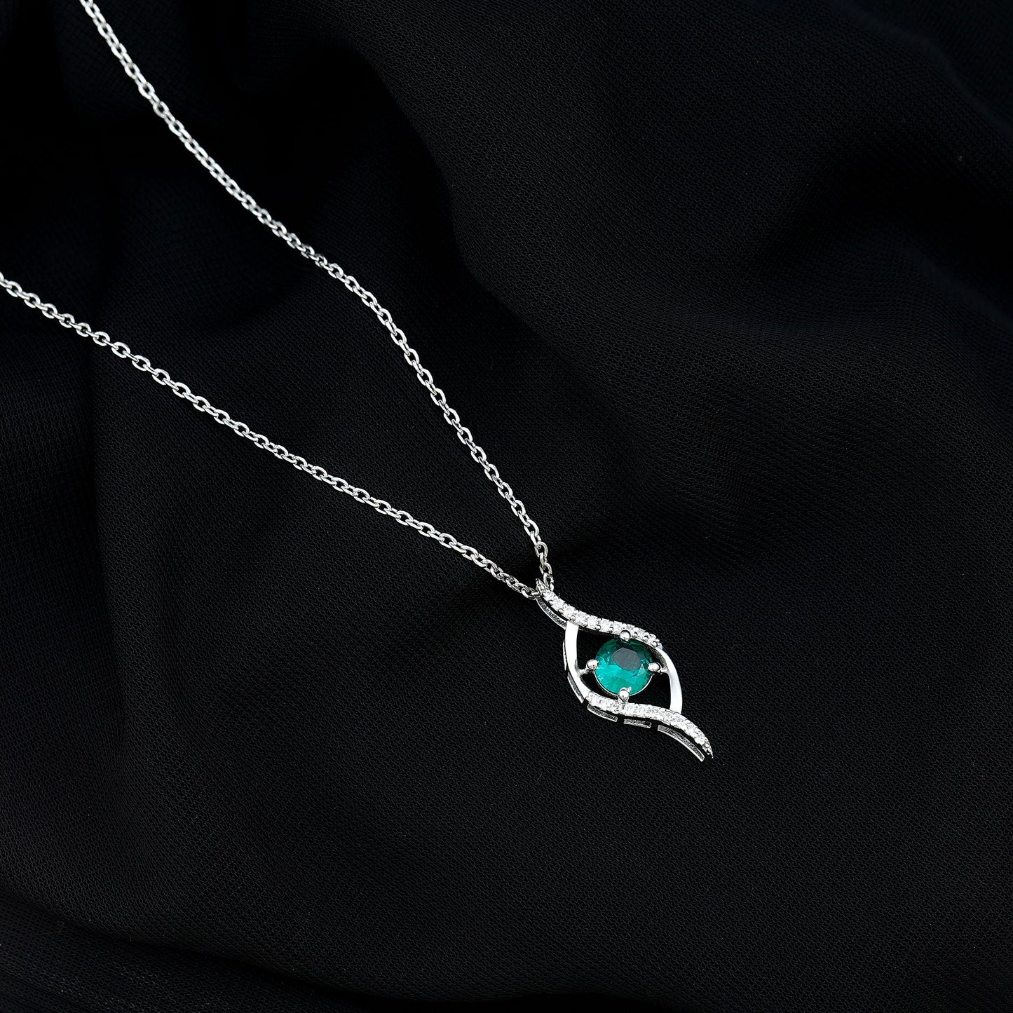 Certified 0.8 Carat Lab Grown Emerald Leaf Necklace with Silver Chain