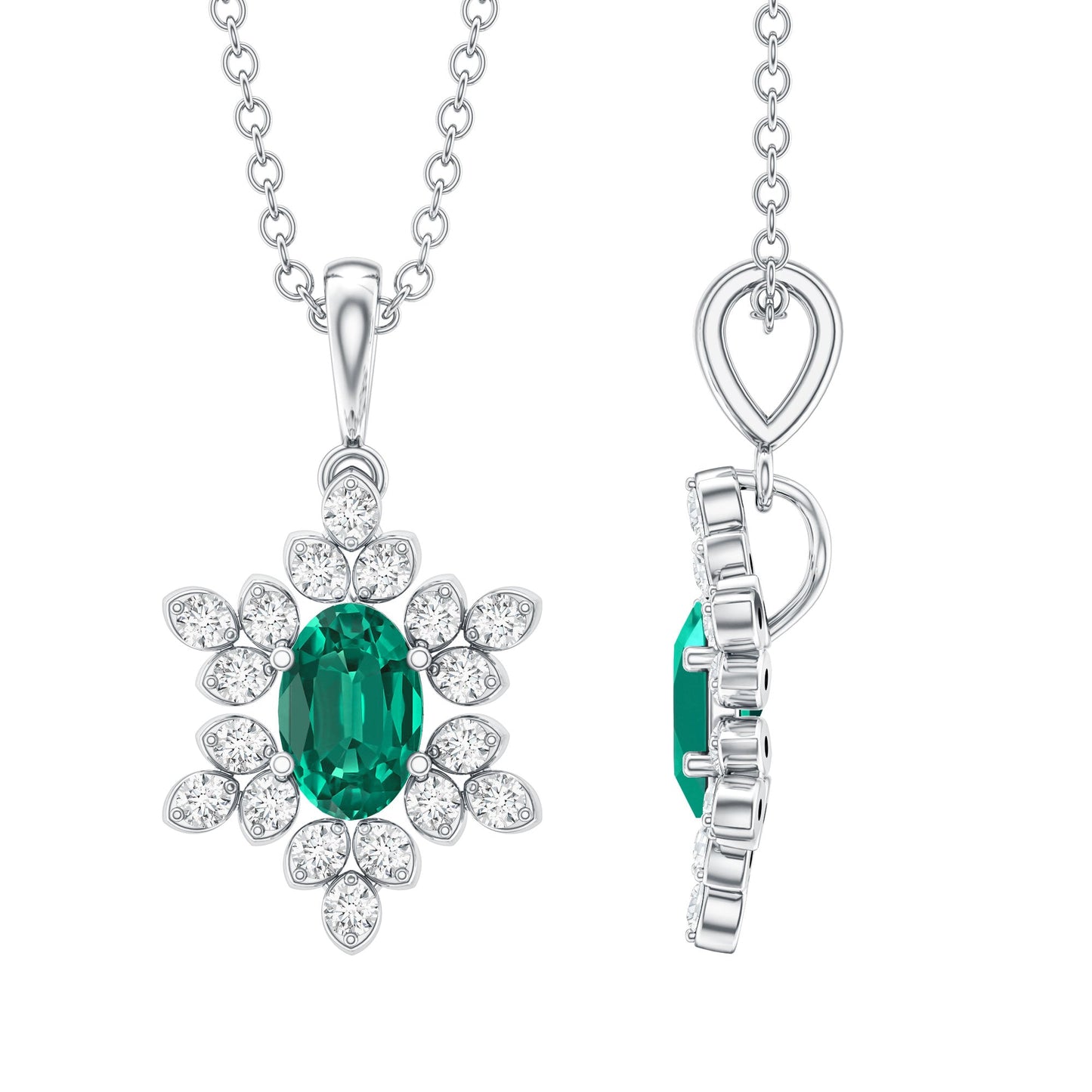 Lab Emerald Art Deco Necklace with Moissanite