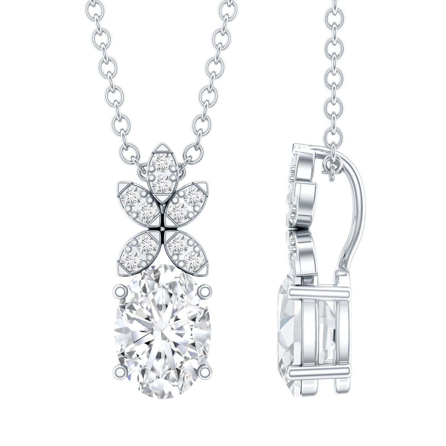 5X7 MM Oval Shaped Lab Grown Diamond Flower Pendant