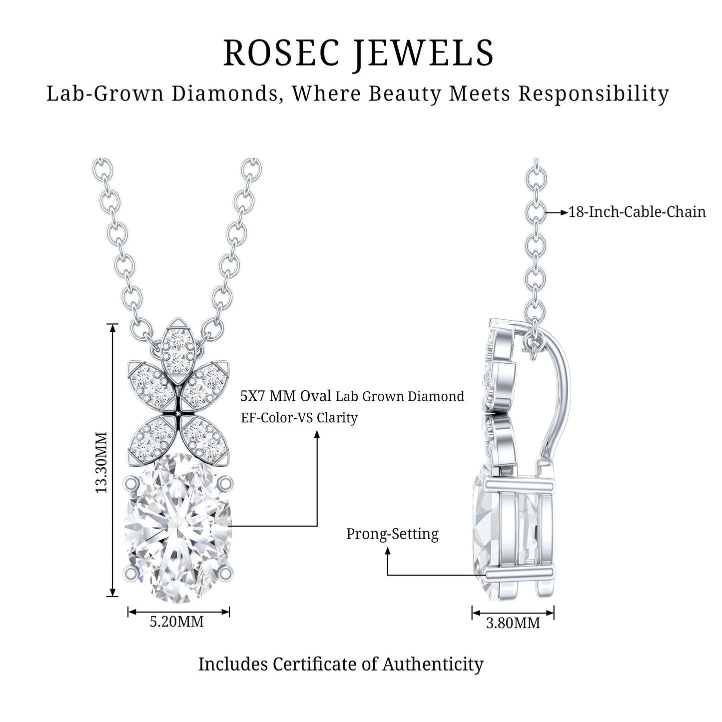 5X7 MM Oval Shaped Lab Grown Diamond Flower Pendant
