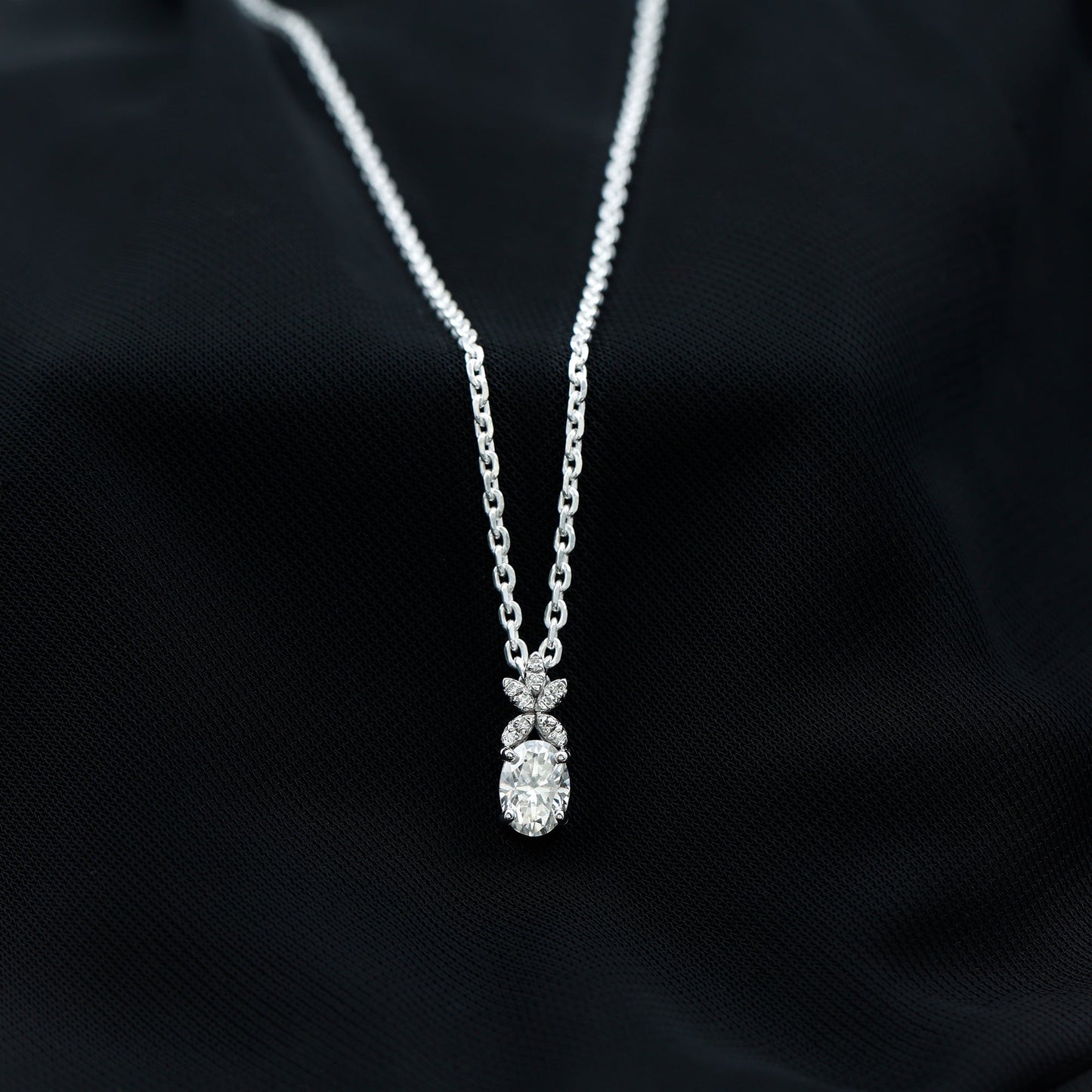 5X7 MM Oval Shaped Lab Grown Diamond Flower Pendant