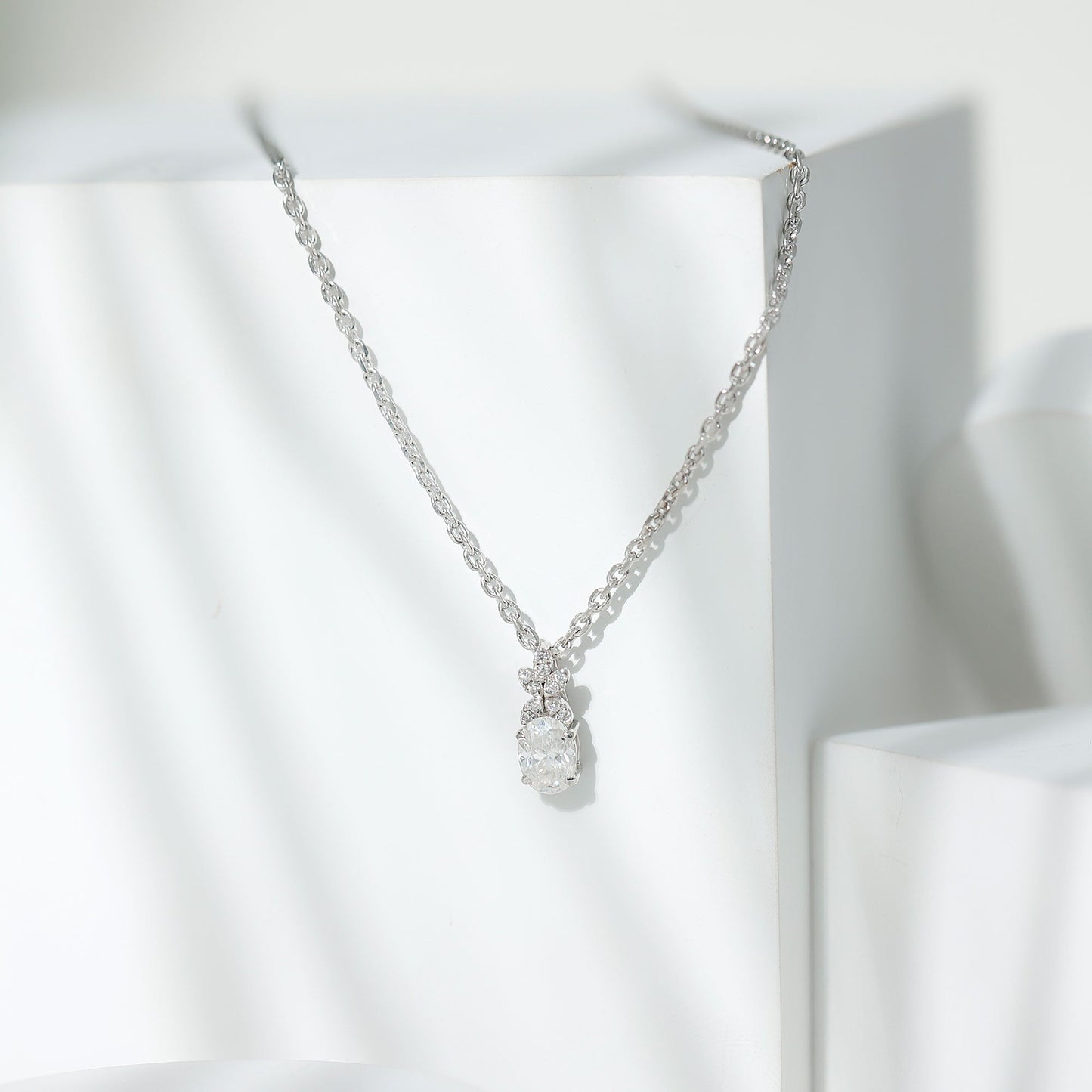 5X7 MM Oval Shaped Lab Grown Diamond Flower Pendant