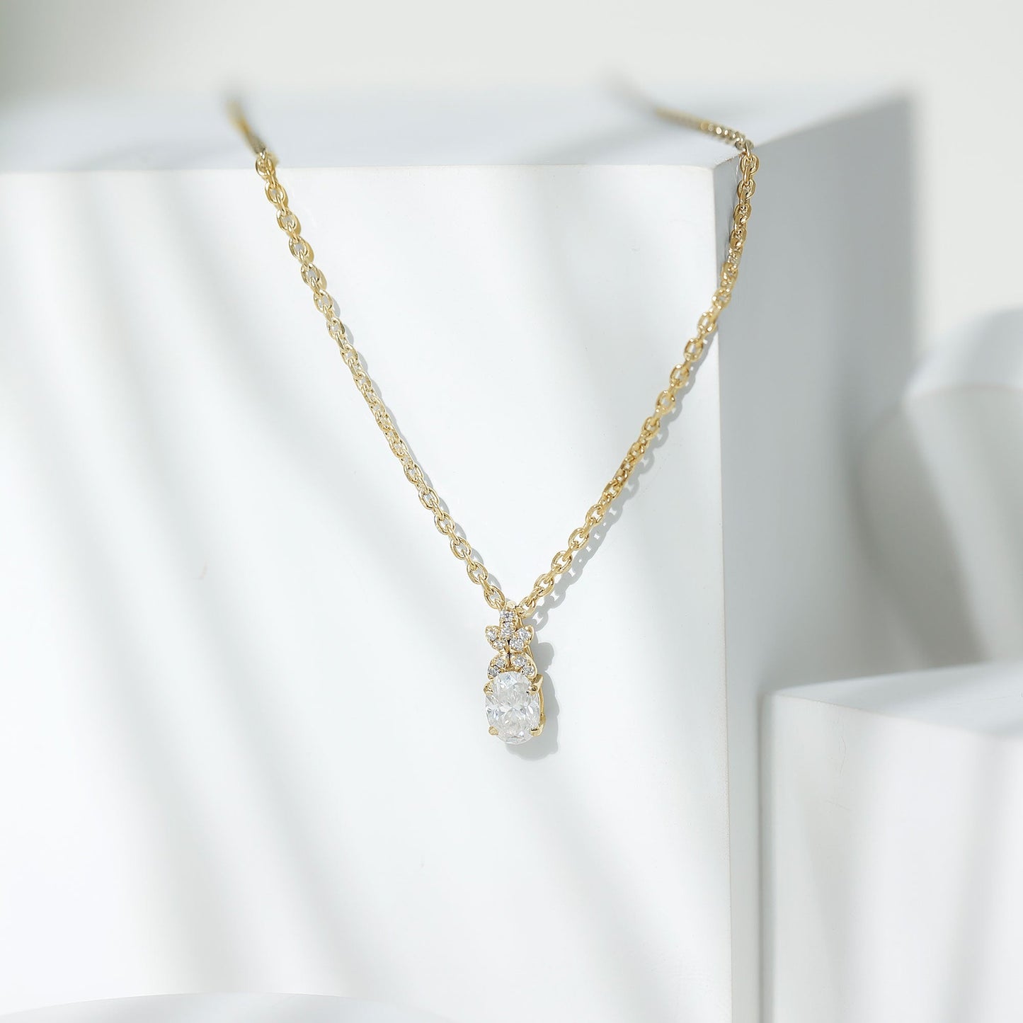 5X7 MM Oval Shaped Lab Grown Diamond Flower Pendant
