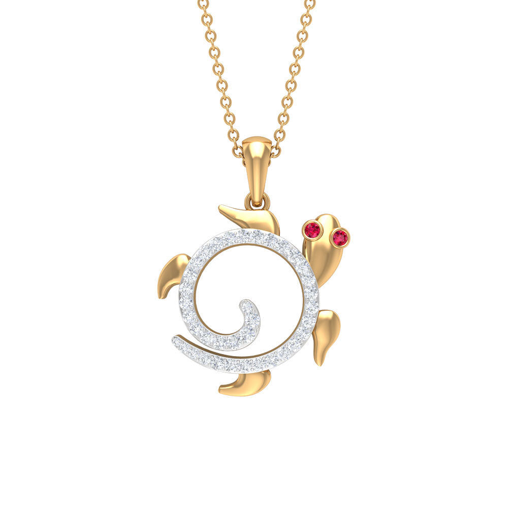 Ruby and Diamond Turtle Necklace With Chain