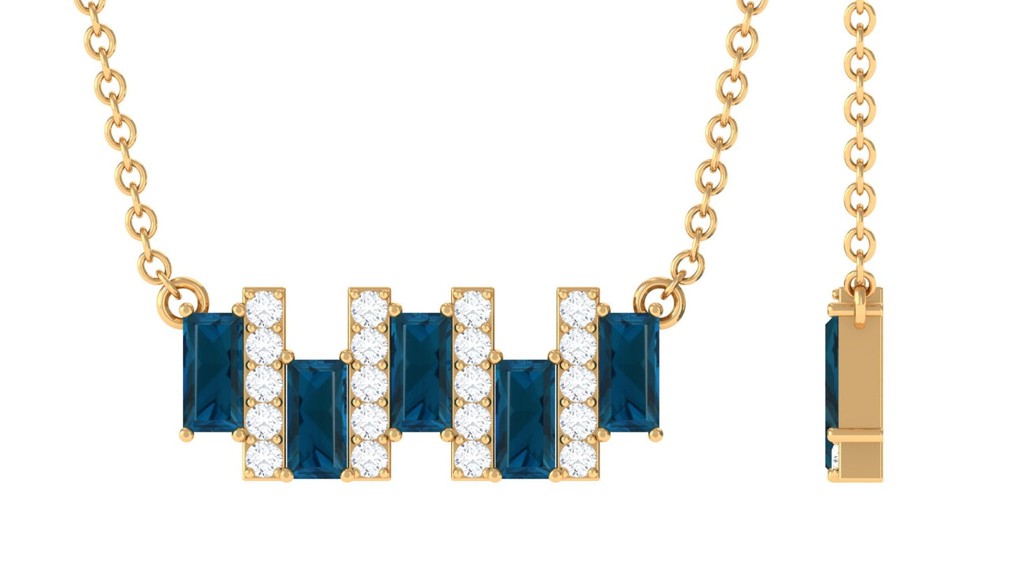 1 CT London Blue Topaz and Diamond Bar Necklace