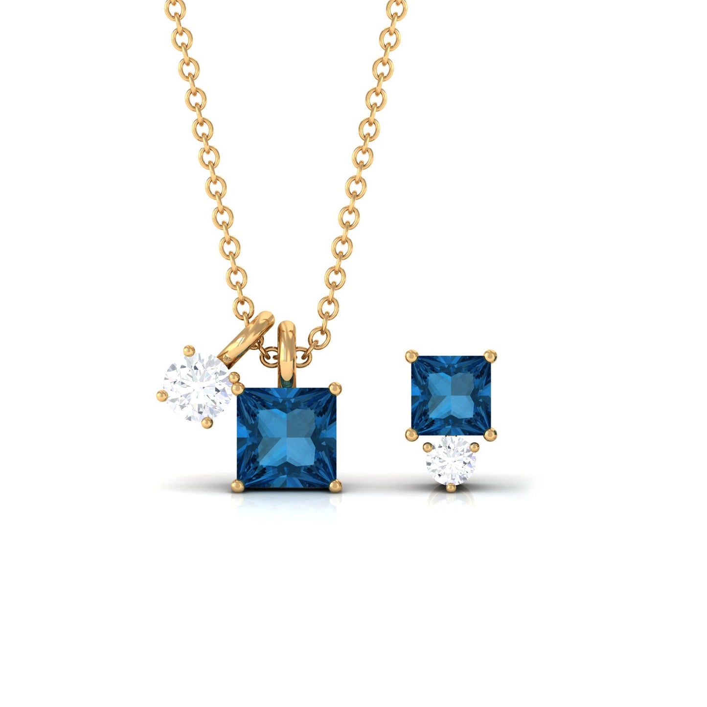 3 Carat London Blue Topaz and Moissanite Two Stone Pendant Earrings Set