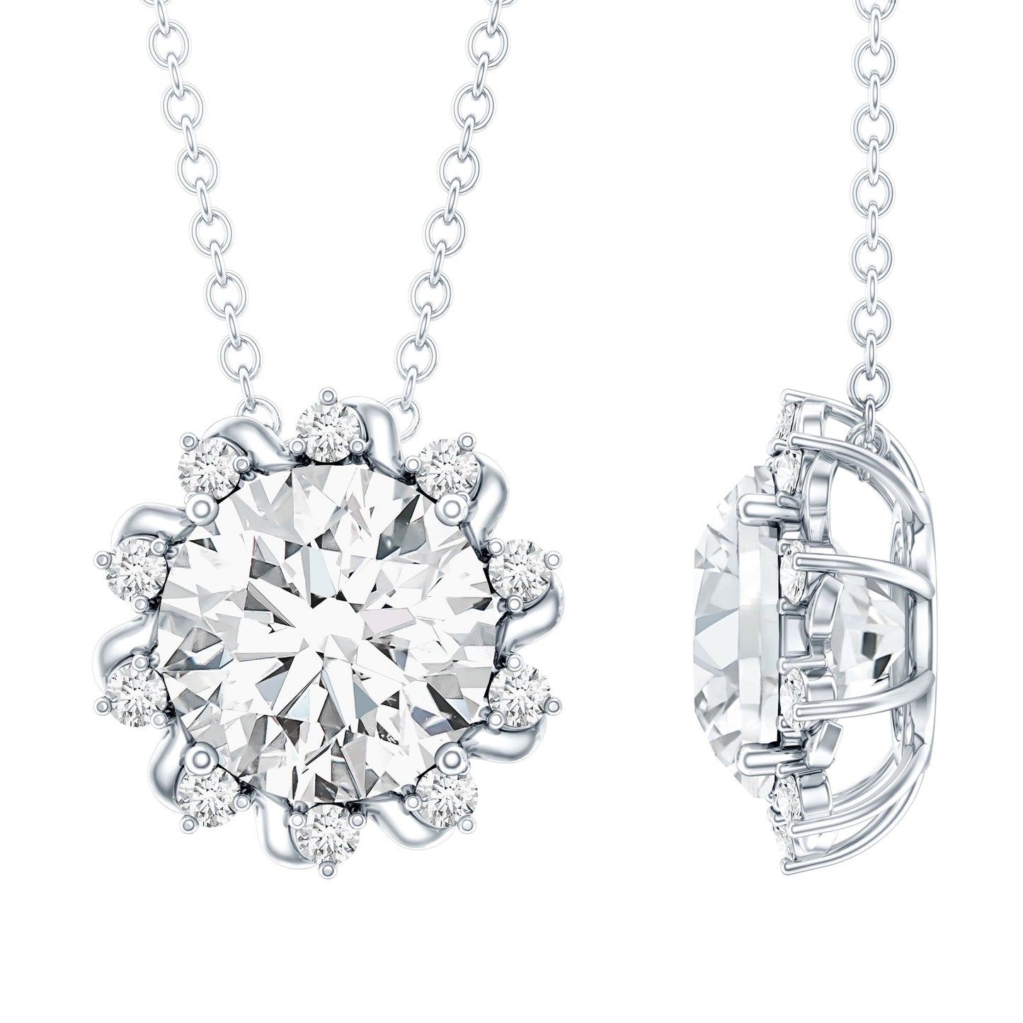 8 MM Round Cut Lab Grown Diamond Starburst Necklace
