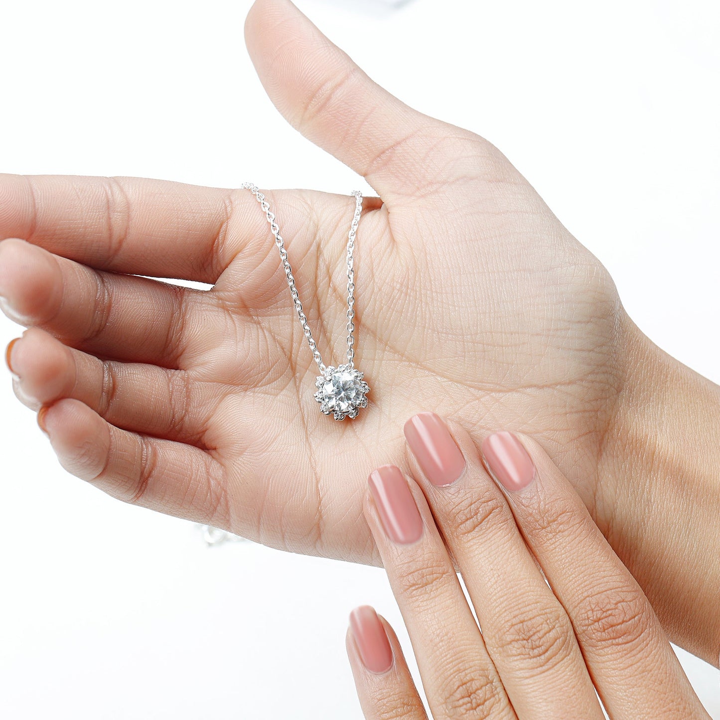 8 MM Round Cut Lab Grown Diamond Starburst Necklace