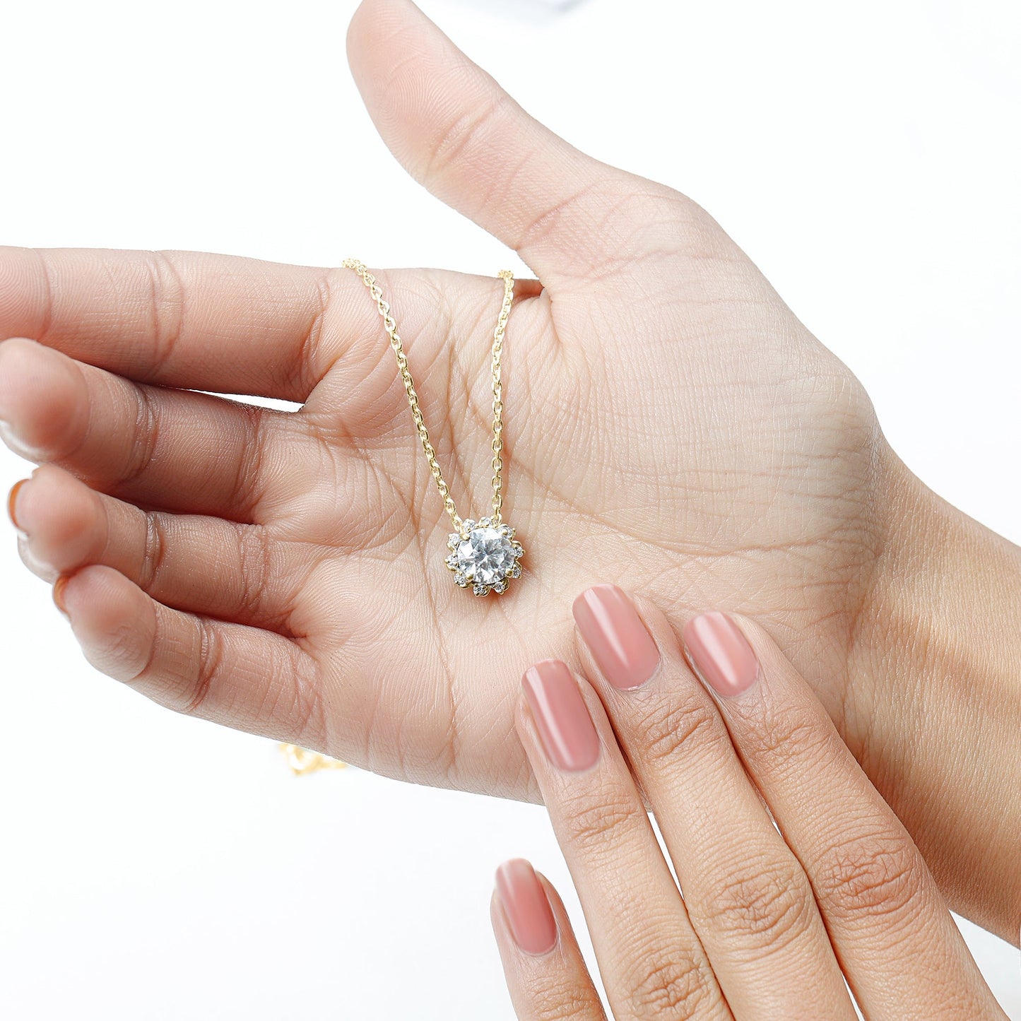 8 MM Round Cut Lab Grown Diamond Starburst Necklace