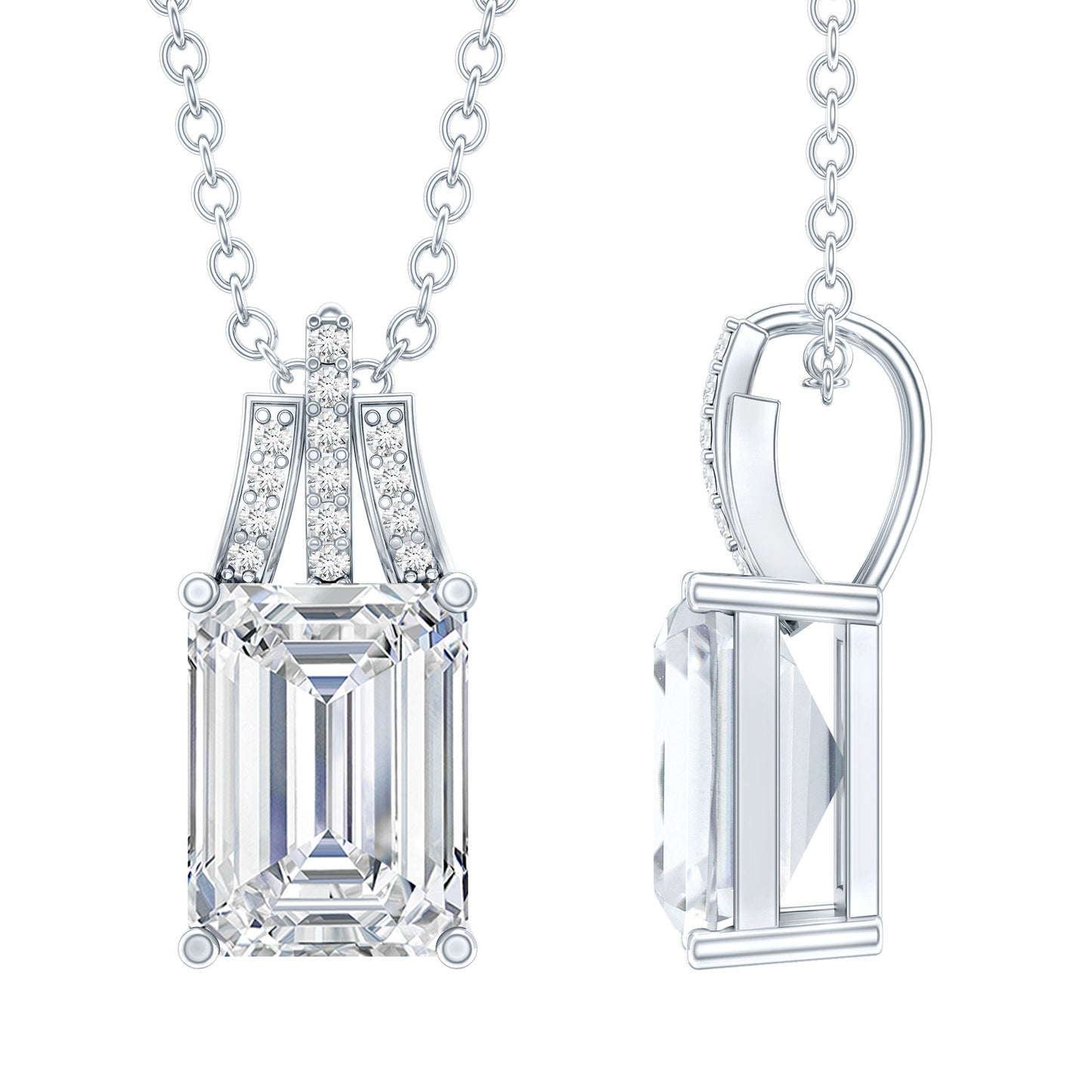 6X8 MM Solitaire Lab Grown Diamond Emerald Cut Necklace