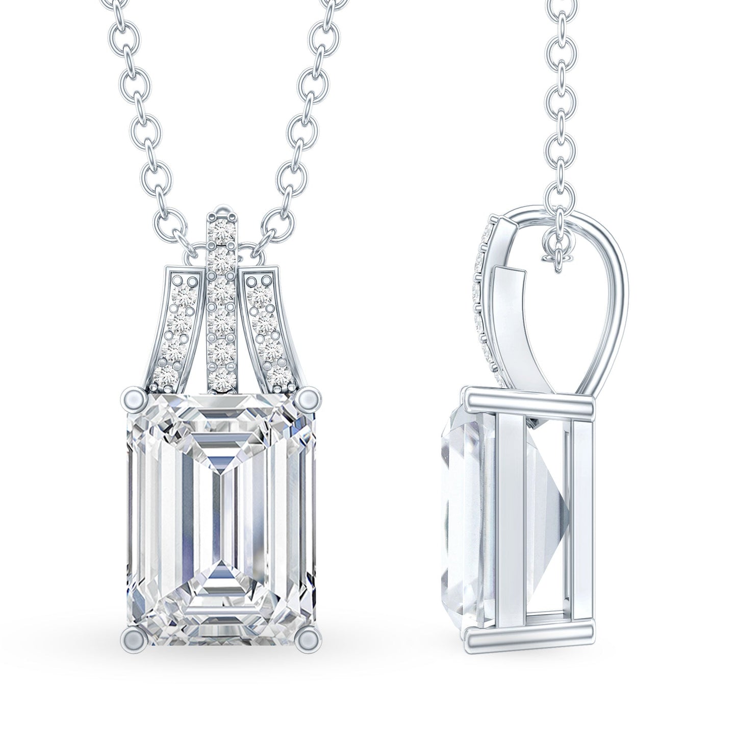 6X8 MM Solitaire Lab Grown Diamond Emerald Cut Necklace