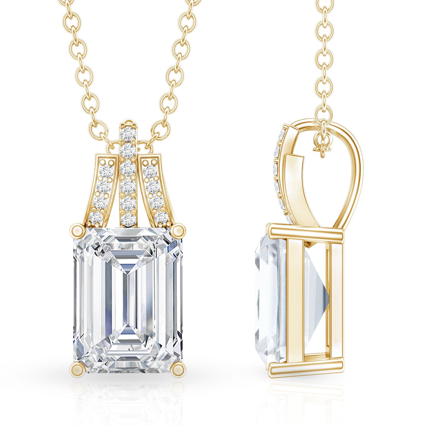 6X8 MM Solitaire Lab Grown Diamond Emerald Cut Necklace