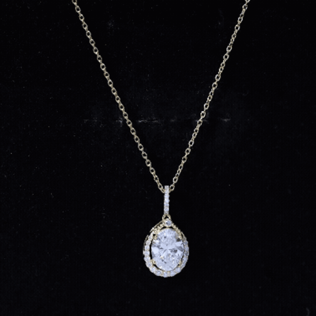 6X8 MM Oval Lab Grown Diamond Teardrop Halo Necklace For Women