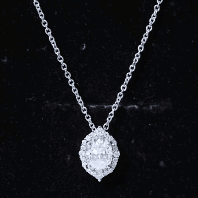 6X8 MM Oval Shaped Lab Grown Diamond Wedding Necklace With Halo