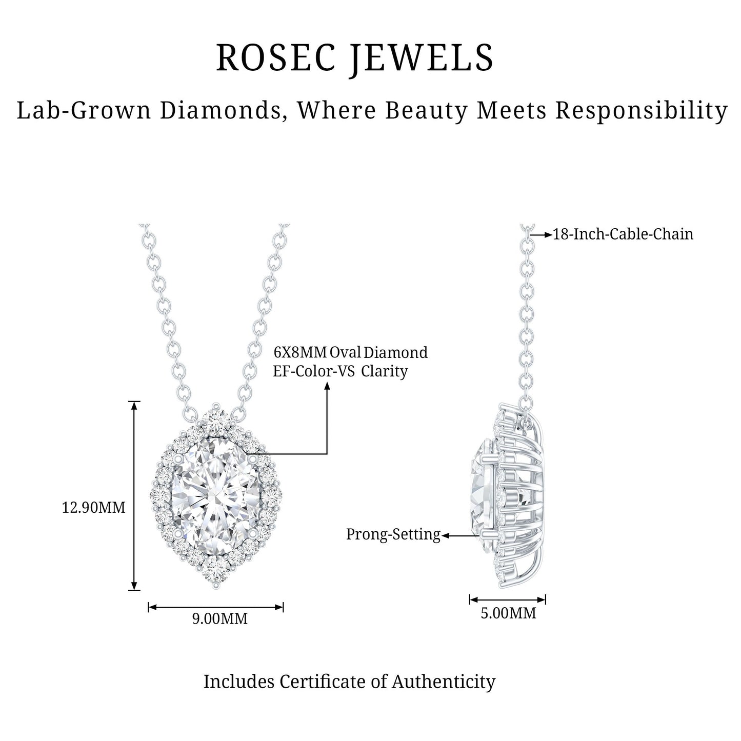 6X8 MM Oval Shaped Lab Grown Diamond Wedding Necklace With Halo