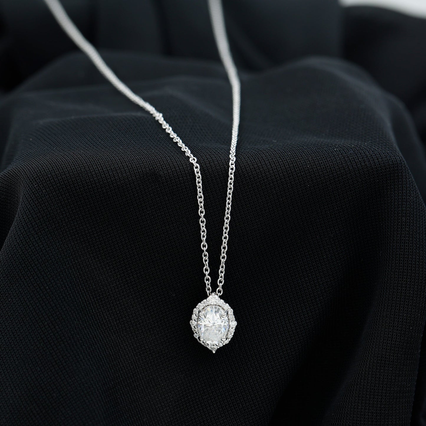 6X8 MM Oval Shaped Lab Grown Diamond Wedding Necklace With Halo