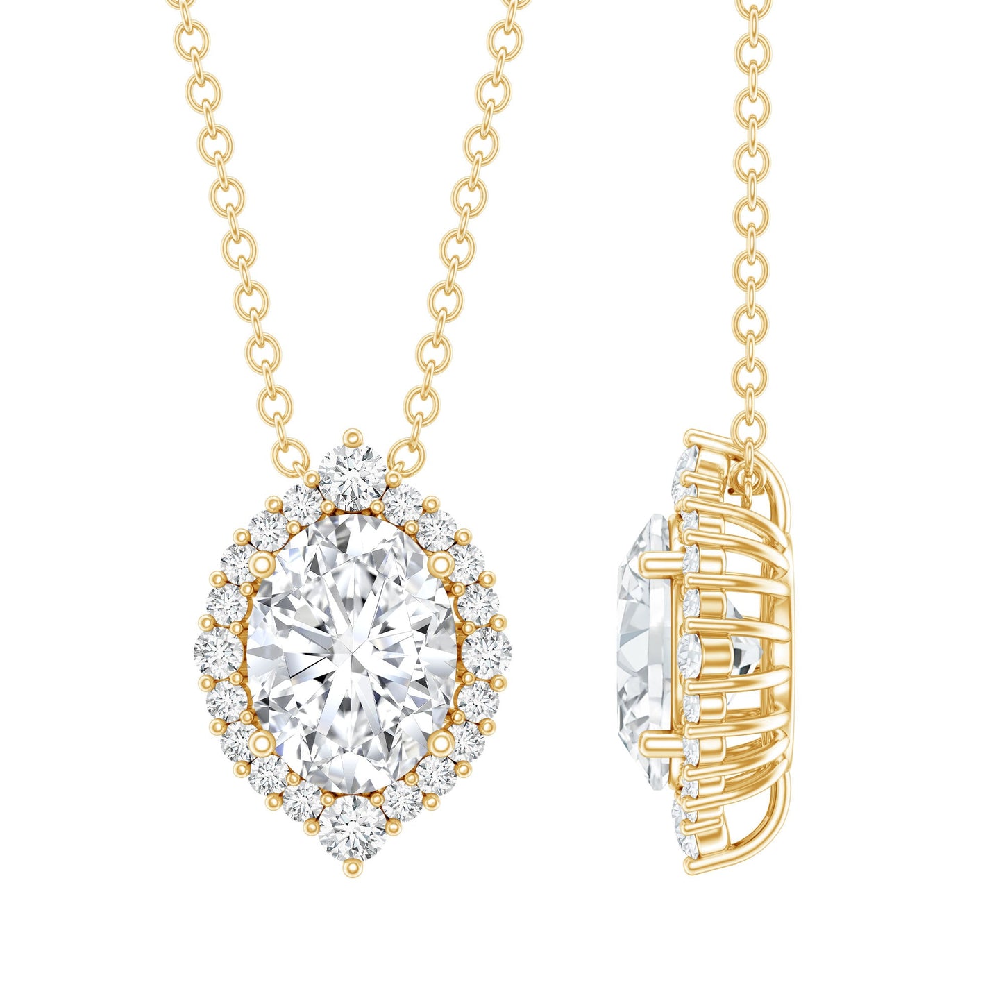 6X8 MM Oval Shaped Lab Grown Diamond Wedding Necklace With Halo