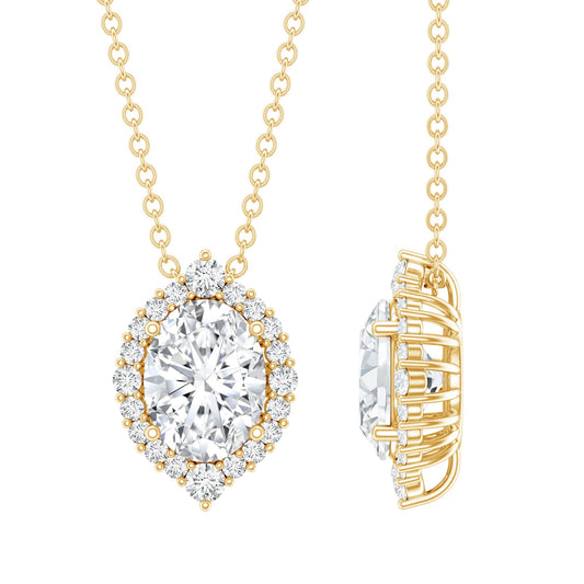 6X8 MM Oval Shaped Lab Grown Diamond Wedding Necklace With Halo