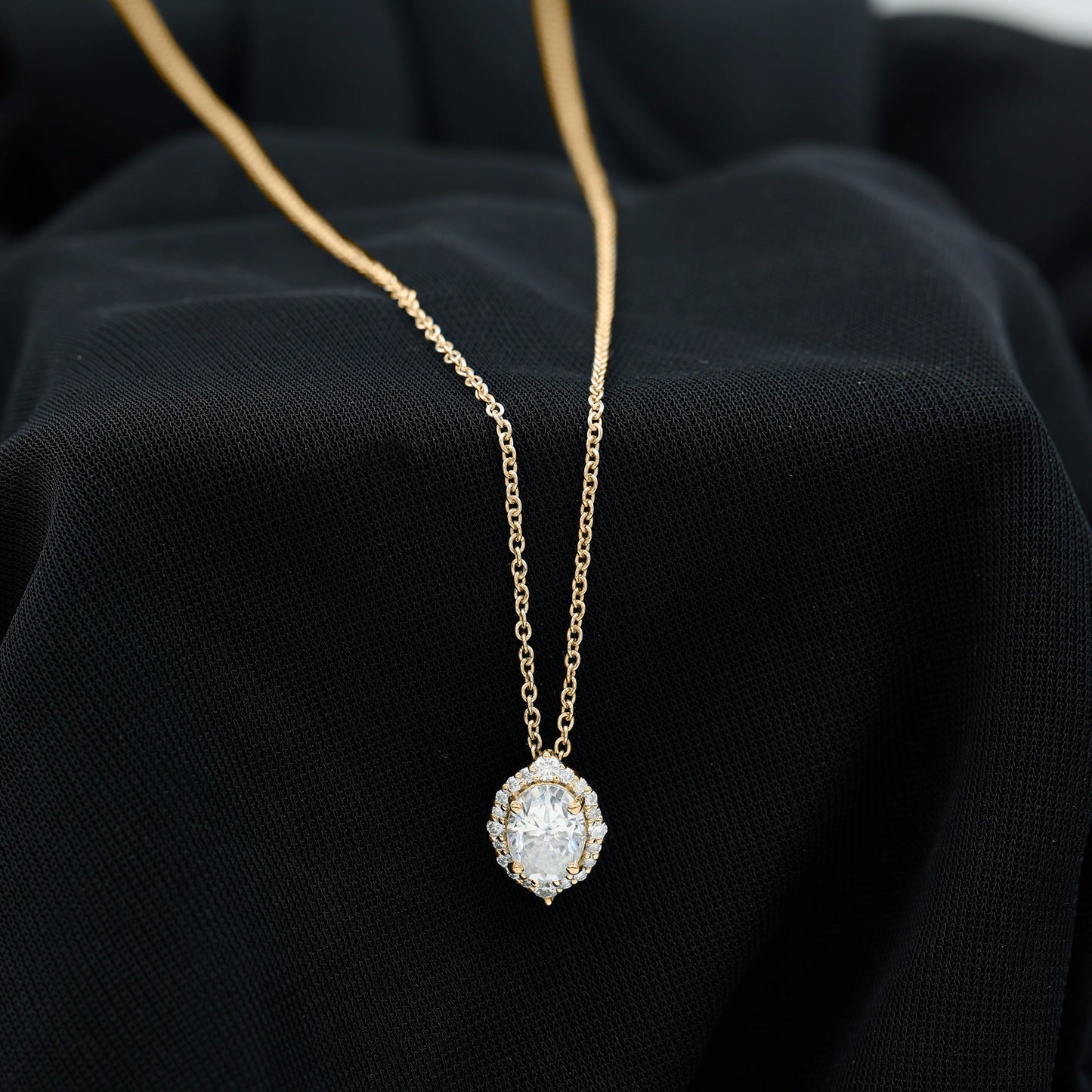 6X8 MM Oval Shaped Lab Grown Diamond Wedding Necklace With Halo
