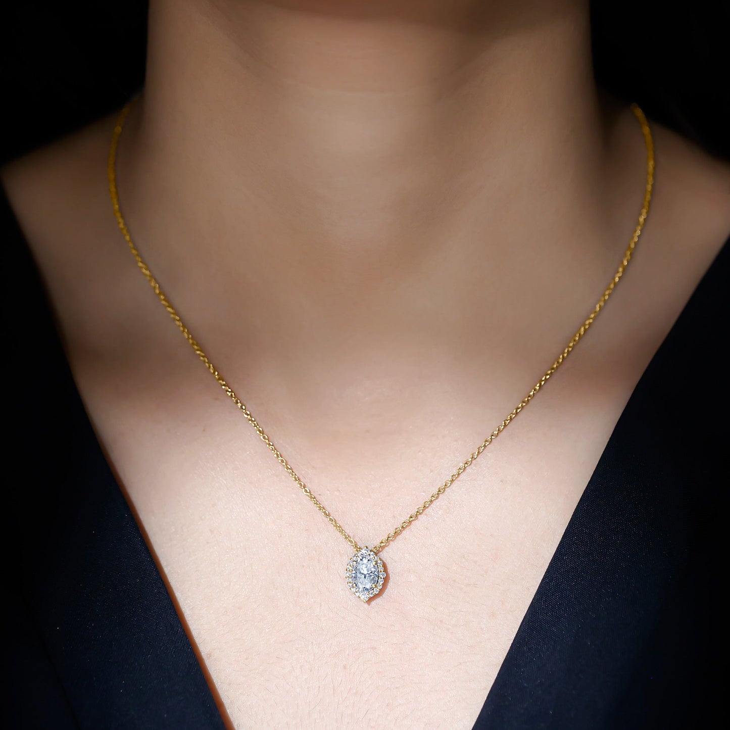 6X8 MM Oval Shaped Lab Grown Diamond Wedding Necklace With Halo
