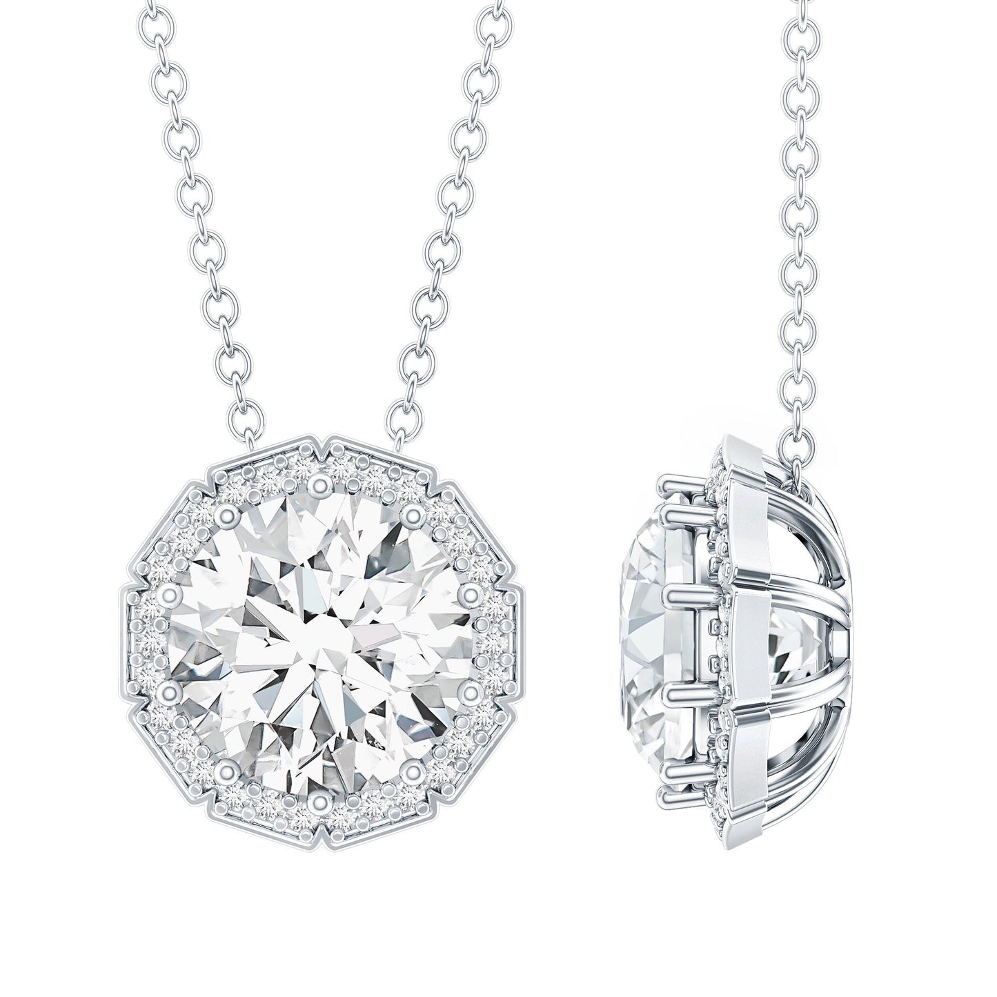 Certified 8 MM Circle Lab Grown Diamond Necklace With Halo