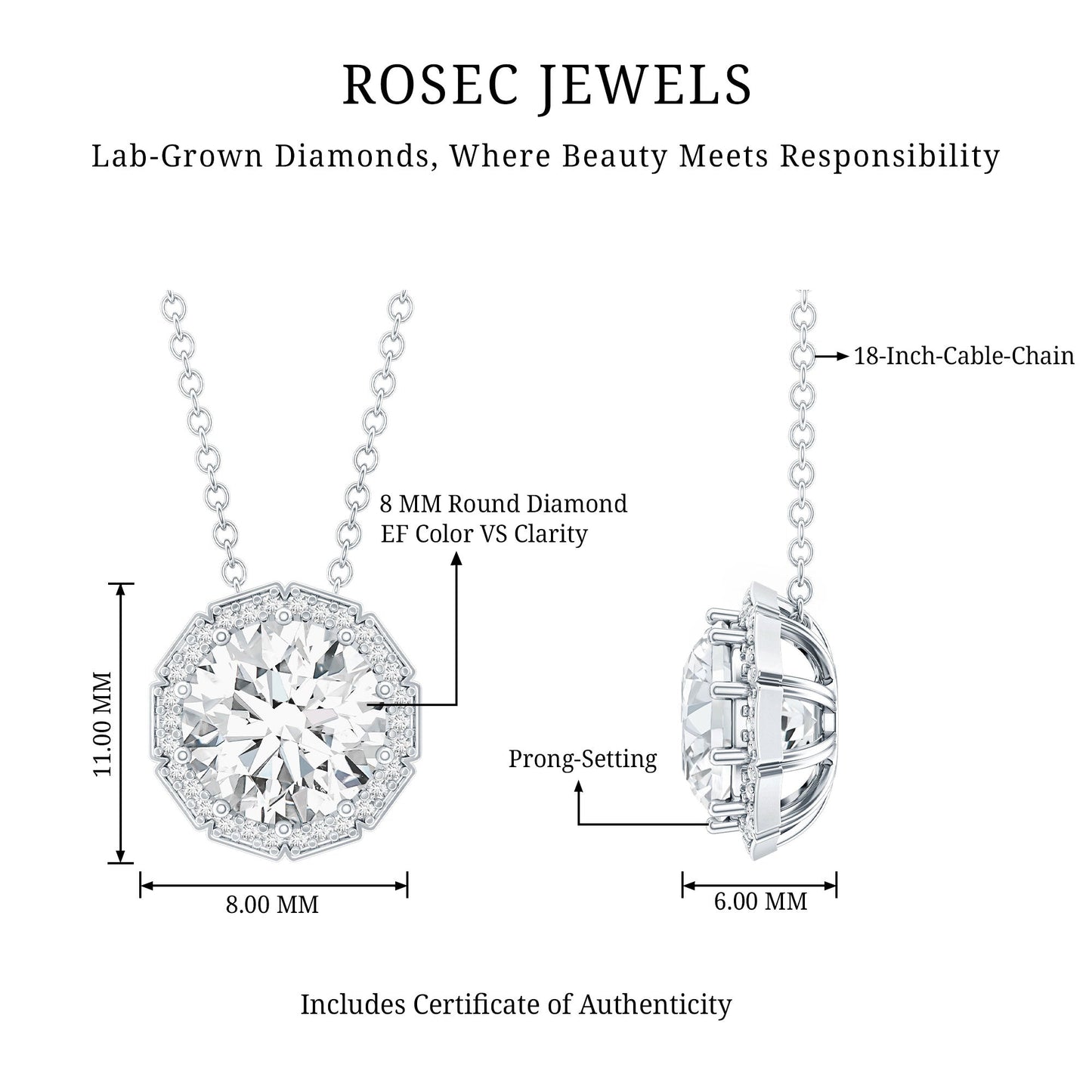 Certified 8 MM Circle Lab Grown Diamond Necklace With Halo