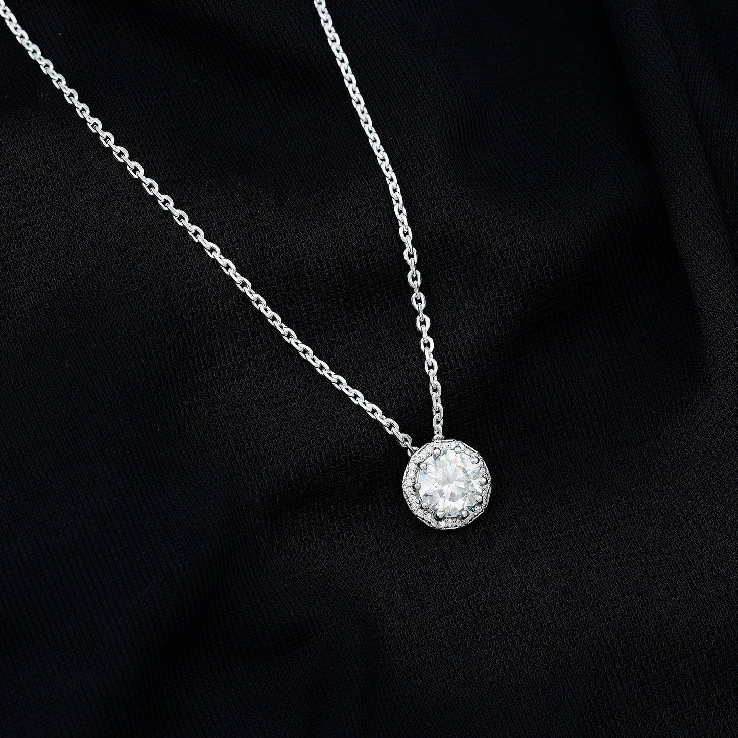 Certified 8 MM Circle Lab Grown Diamond Necklace With Halo