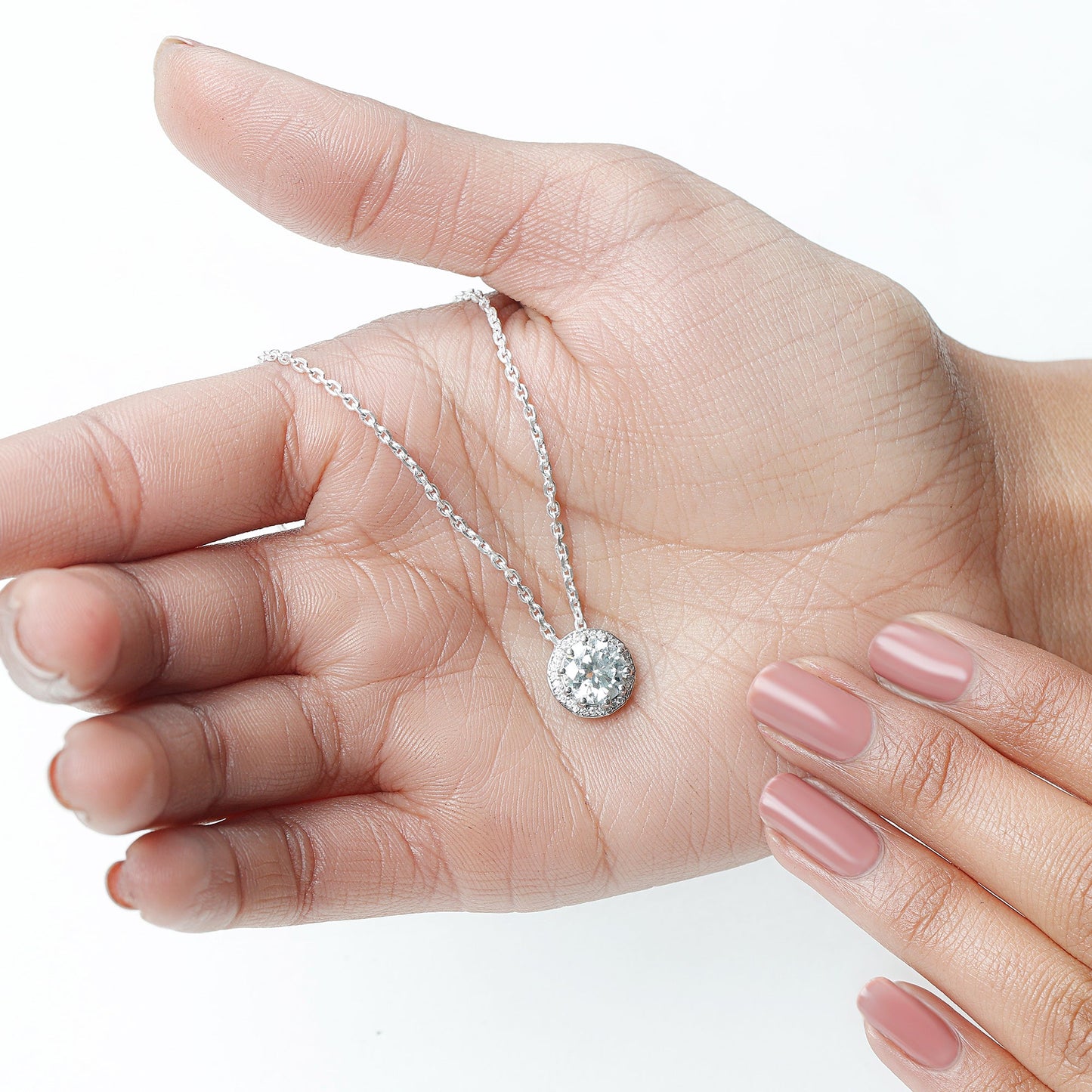 Certified 8 MM Circle Lab Grown Diamond Necklace With Halo