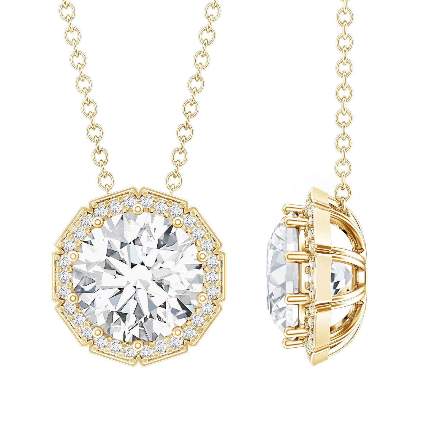 Certified 8 MM Circle Lab Grown Diamond Necklace With Halo