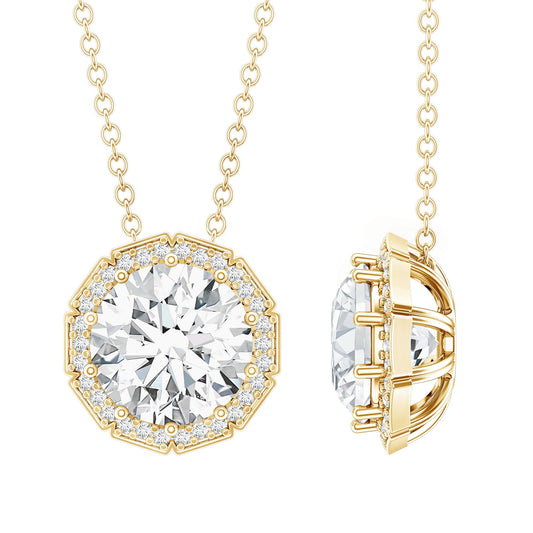 Certified 8 MM Circle Lab Grown Diamond Necklace With Halo
