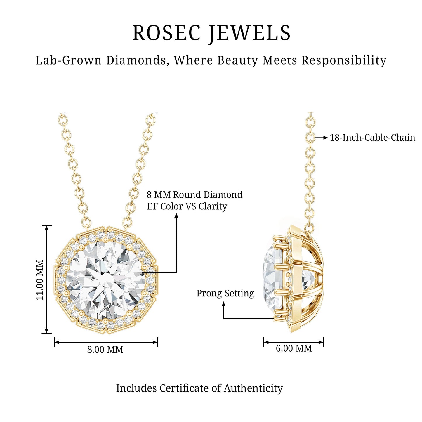 Certified 8 MM Circle Lab Grown Diamond Necklace With Halo