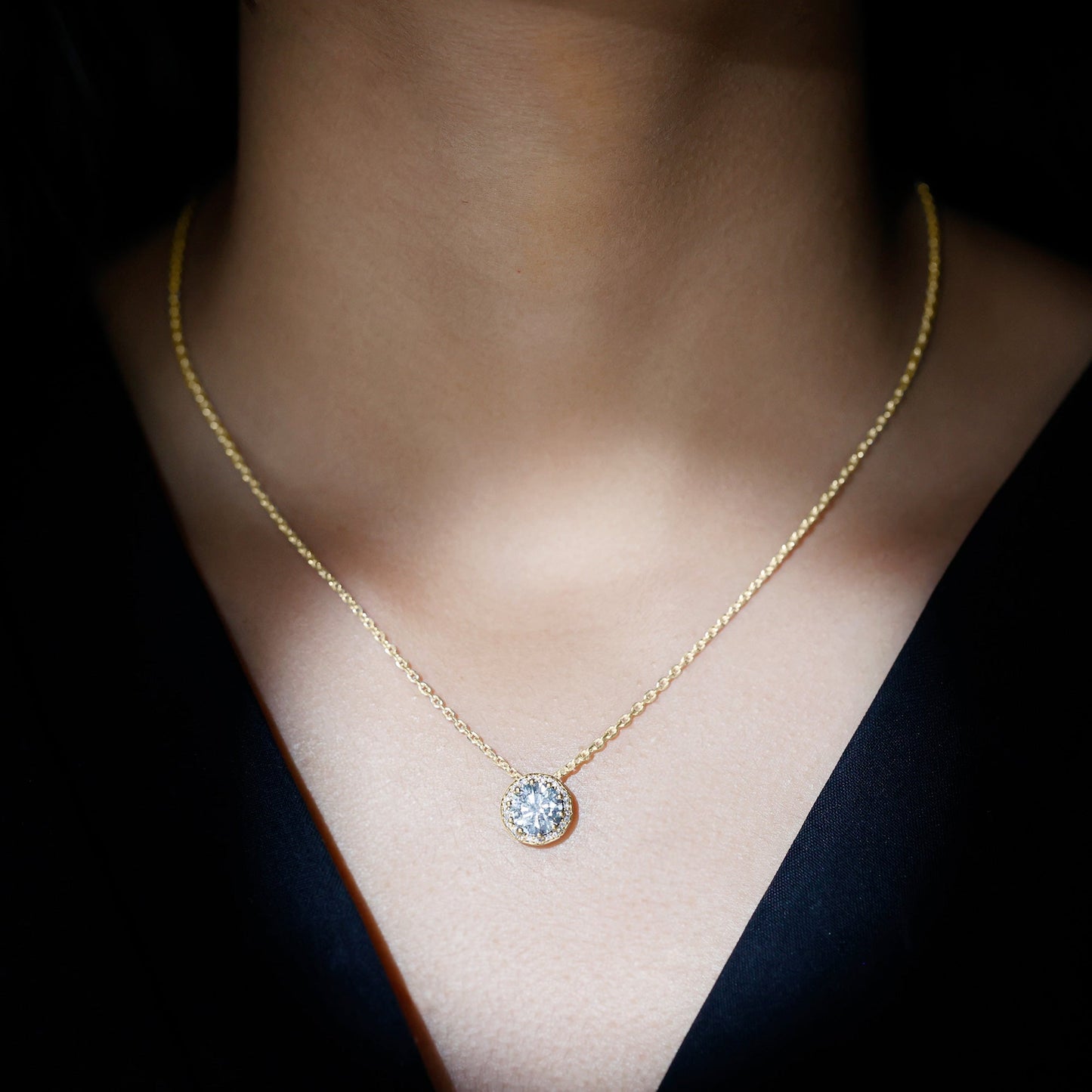 Certified 8 MM Circle Lab Grown Diamond Necklace With Halo