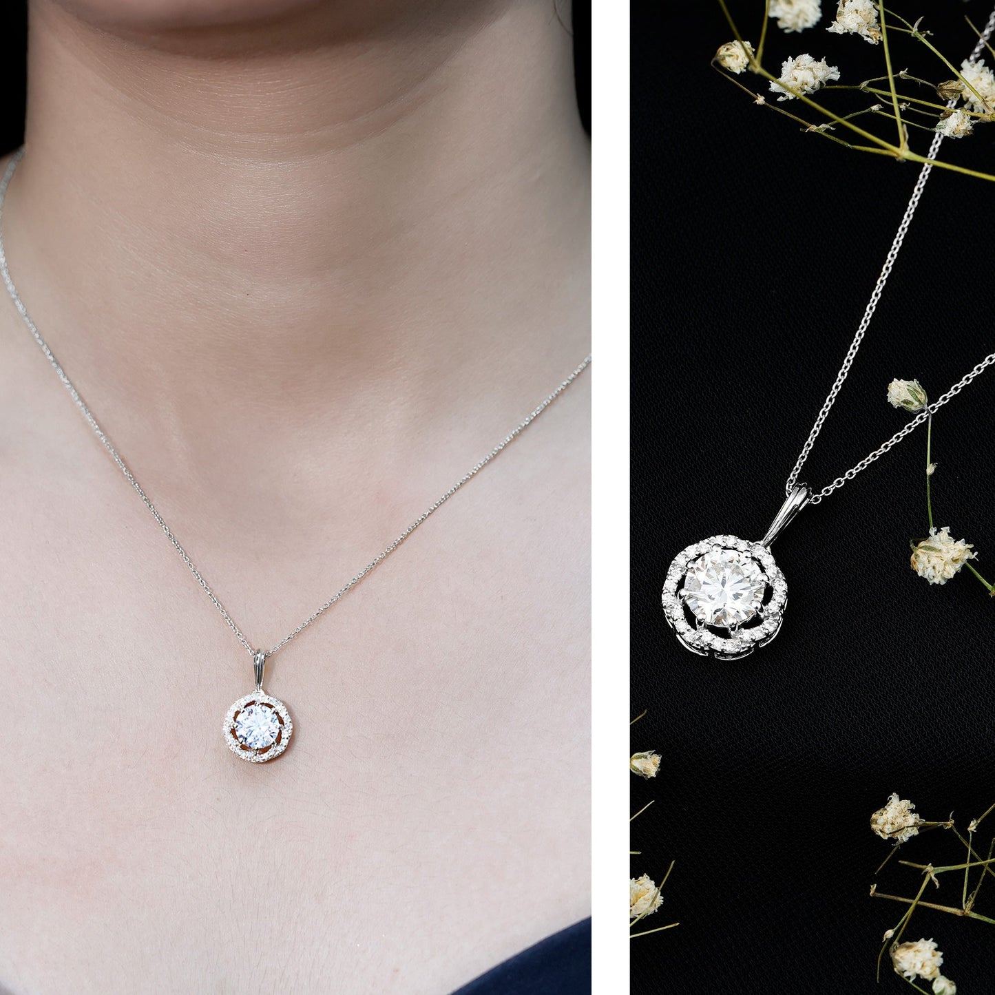 Certified 8 MM Lab Grown Diamond Halo Necklace