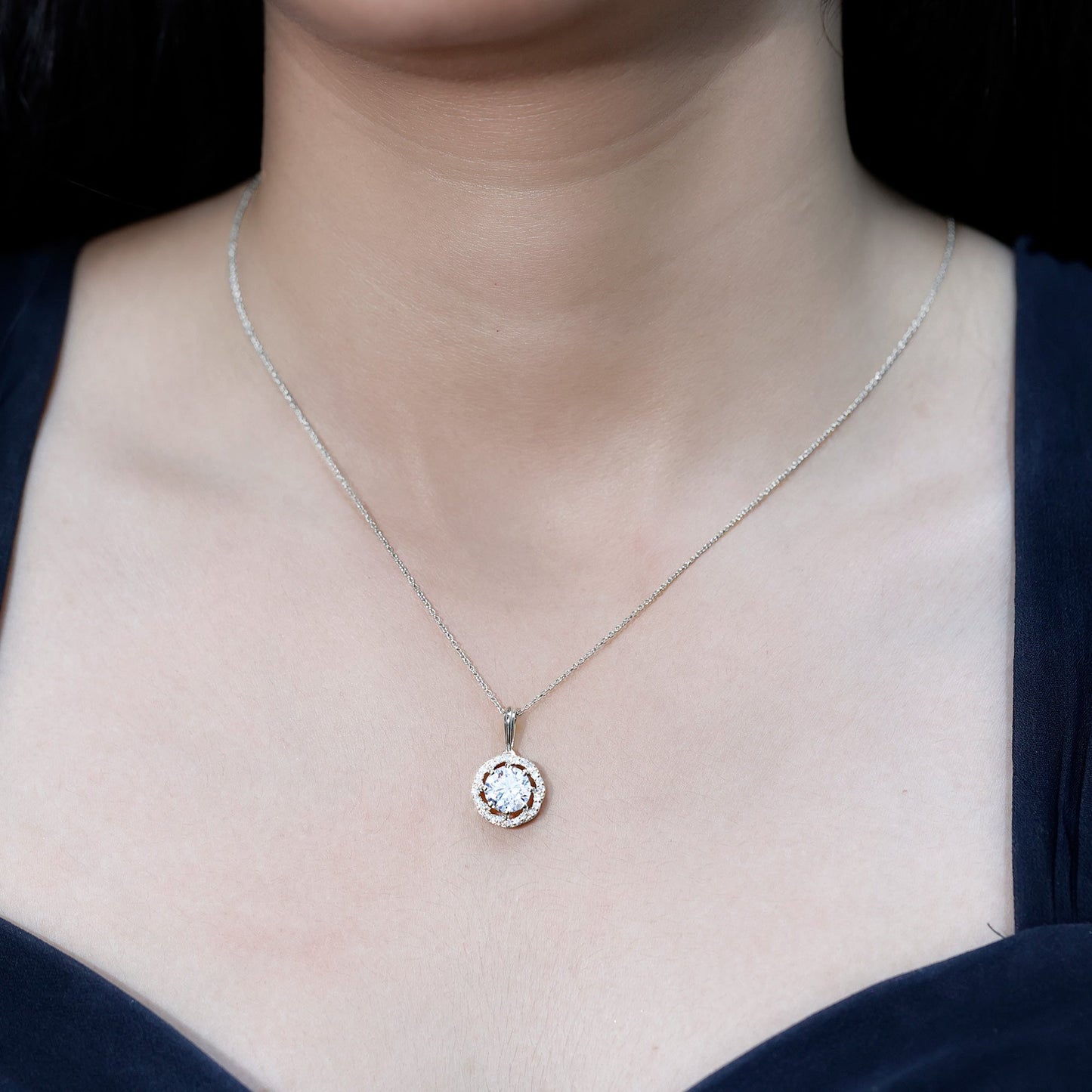 Certified 8 MM Lab Grown Diamond Halo Necklace
