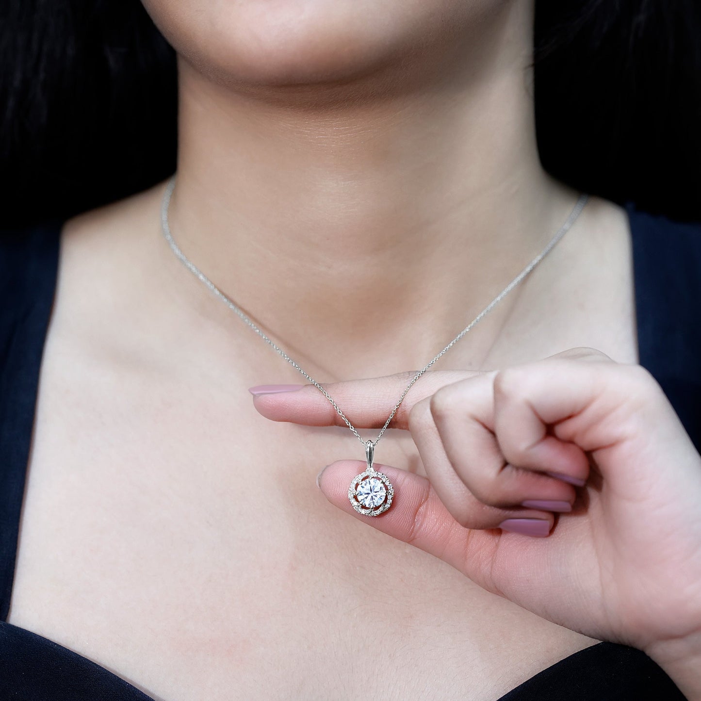 Certified 8 MM Lab Grown Diamond Halo Necklace